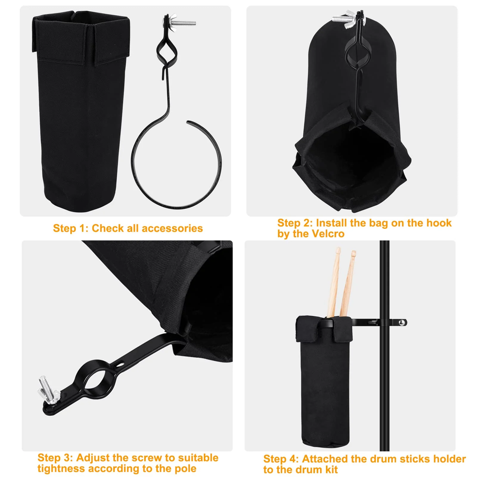 Portable Drumstick Holder Adjustable Drum Stick Bag Waterproof Oxford Fabric Black Drumstick Container Bag - Image 4