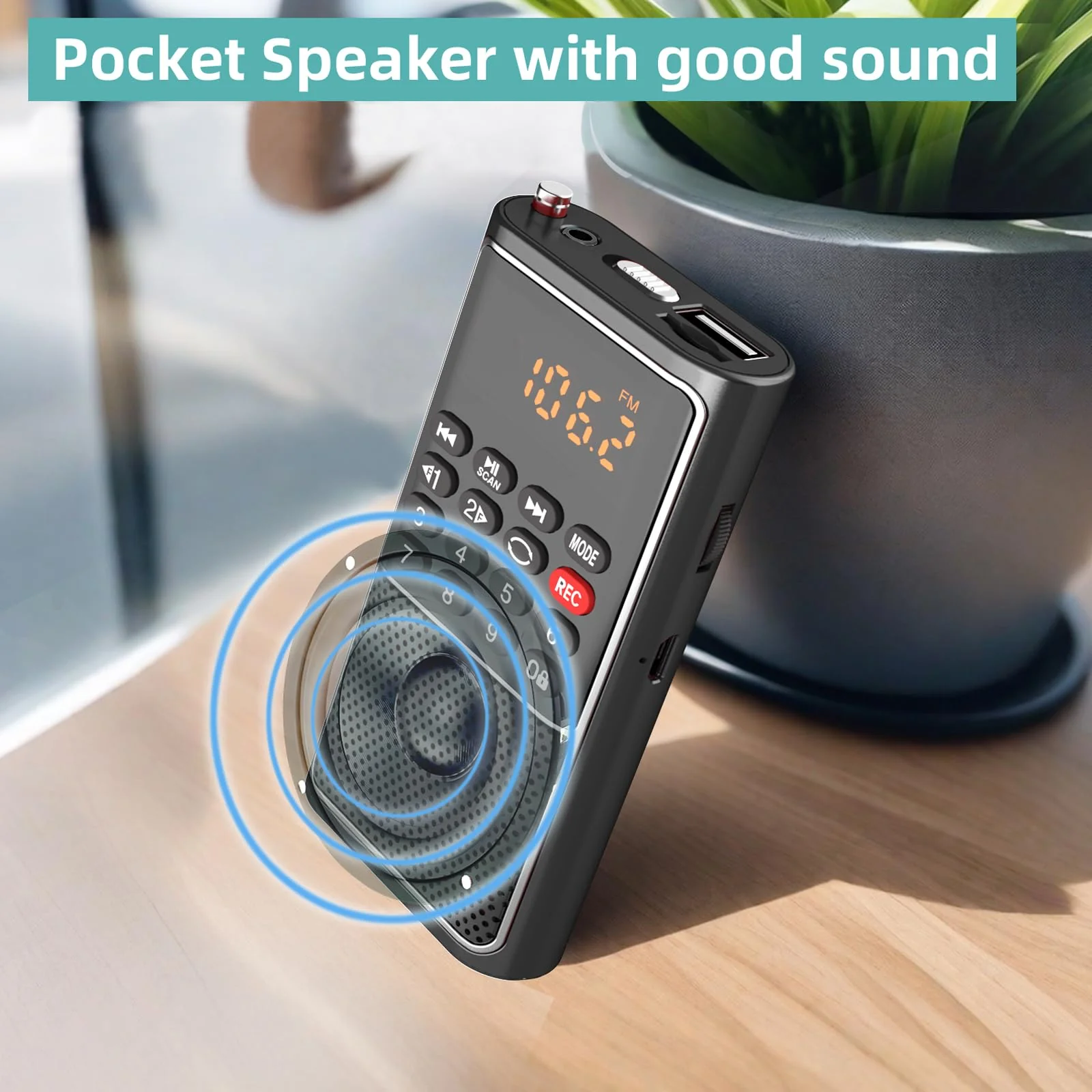 Portable FM Radio Micro SD Card/USB Flash Disk MP3 Player Rechargeable Battery Operated Small Radio Multi-Function Radios for Home/outdoors with Excellent Reception and Sound BLACK - Image 5