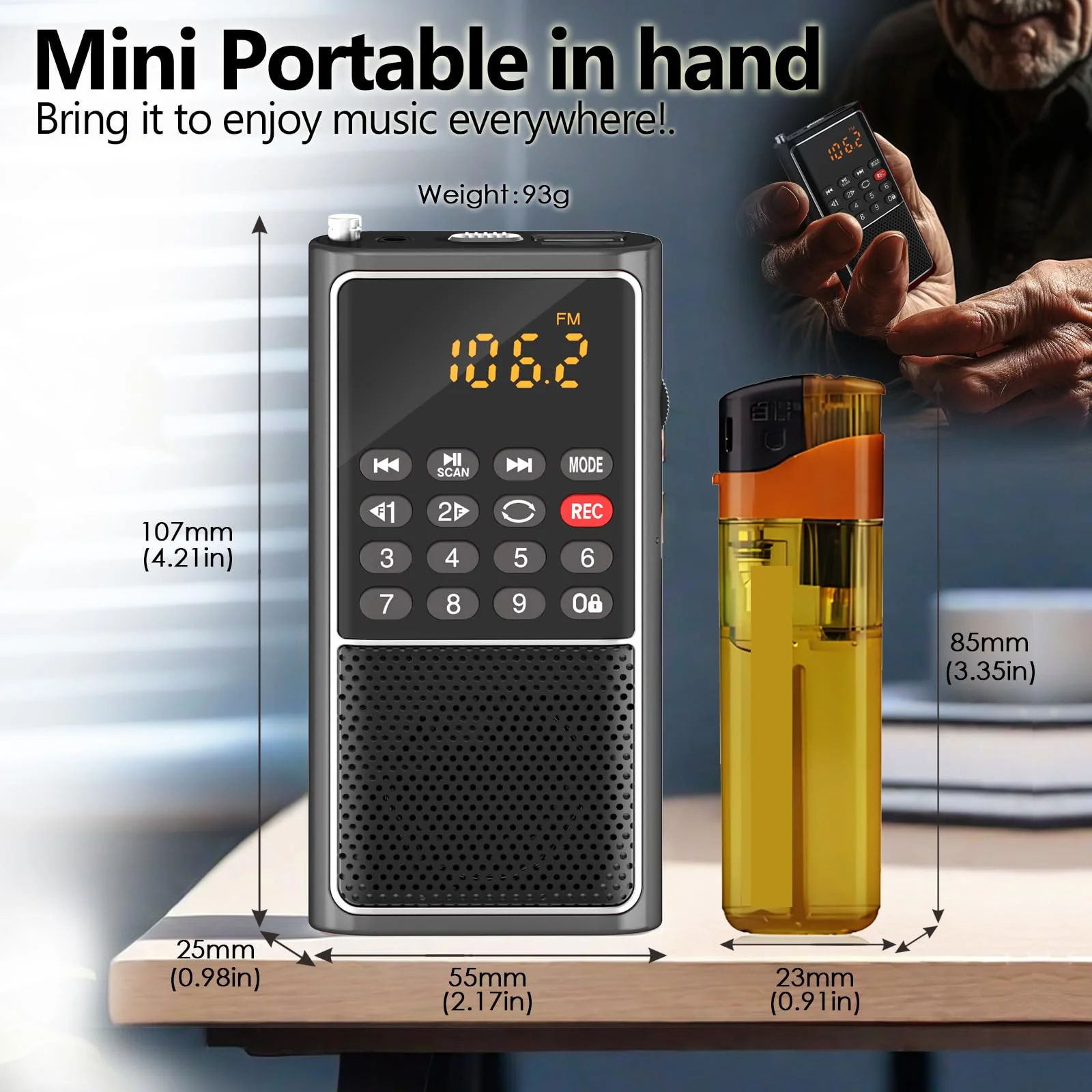 Portable FM Radio Micro SD Card/USB Flash Disk MP3 Player Rechargeable Battery Operated Small Radio Multi-Function Radios for Home/outdoors with Excellent Reception and Sound BLACK - Image 6