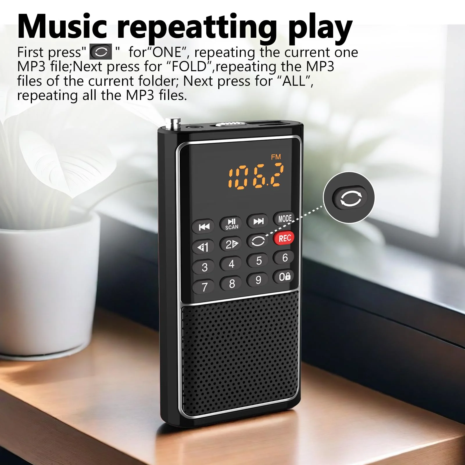 Portable FM Radio Micro SD Card/USB Flash Disk MP3 Player Rechargeable Battery Operated Small Radio Multi-Function Radios for Home/outdoors with Excellent Reception and Sound BLACK - Image 8