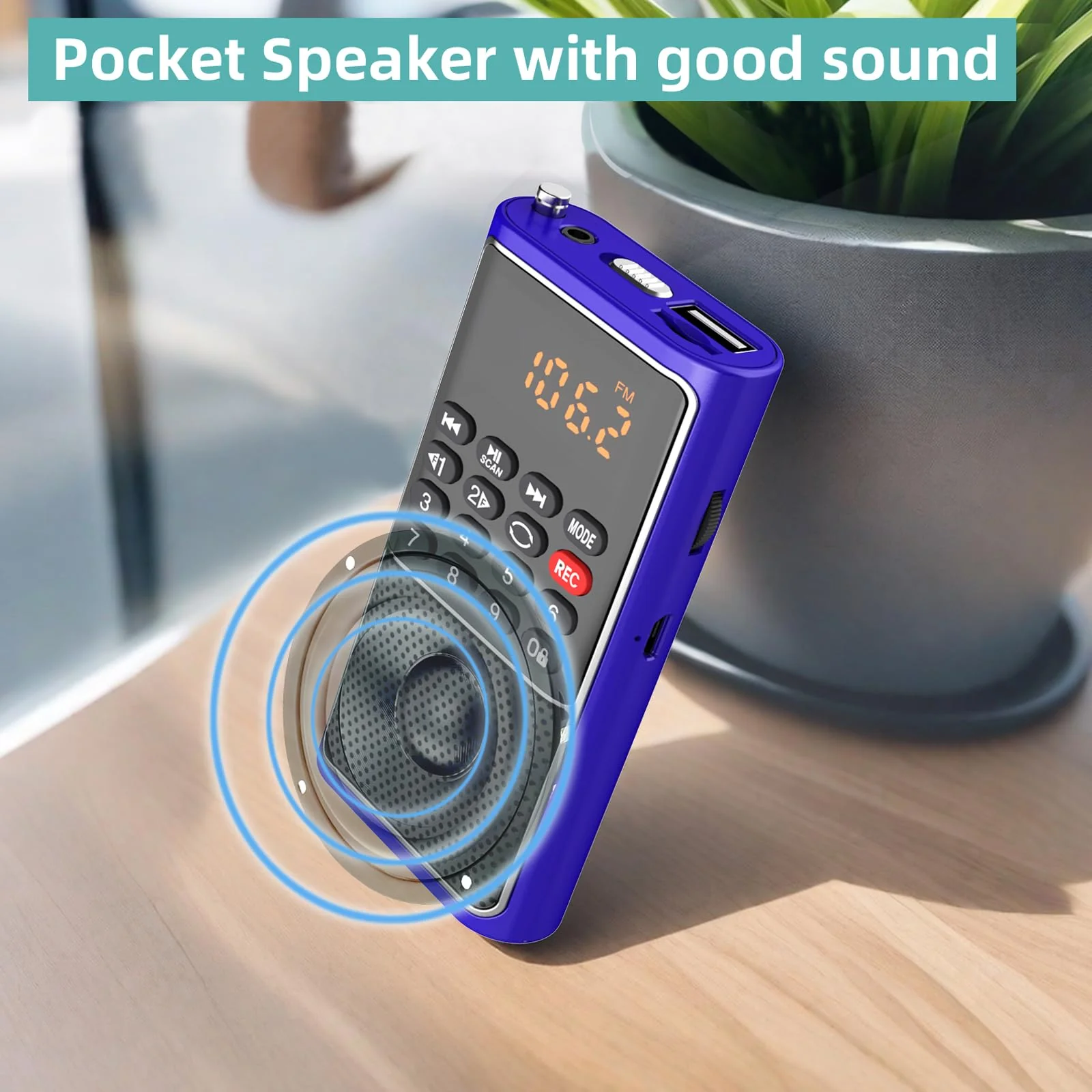 Portable FM Radio Micro SD Card/USB Flash Disk MP3 Player Rechargeable Battery Operated Small Radio Multi-Function Radios for Home/outdoors with Excellent Reception and Sound BLUE - Image 5