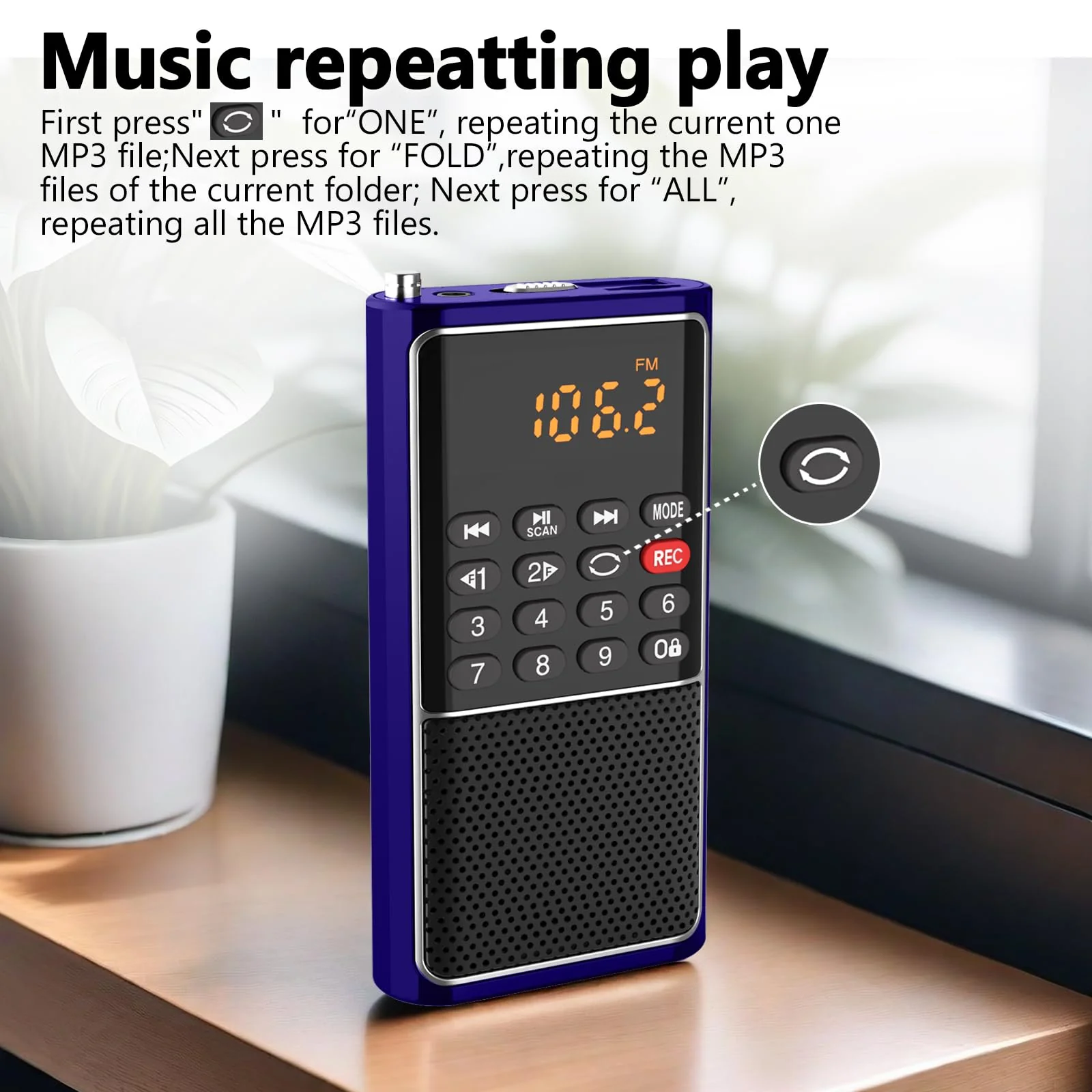 Portable FM Radio Micro SD Card/USB Flash Disk MP3 Player Rechargeable Battery Operated Small Radio Multi-Function Radios for Home/outdoors with Excellent Reception and Sound BLUE - Image 8