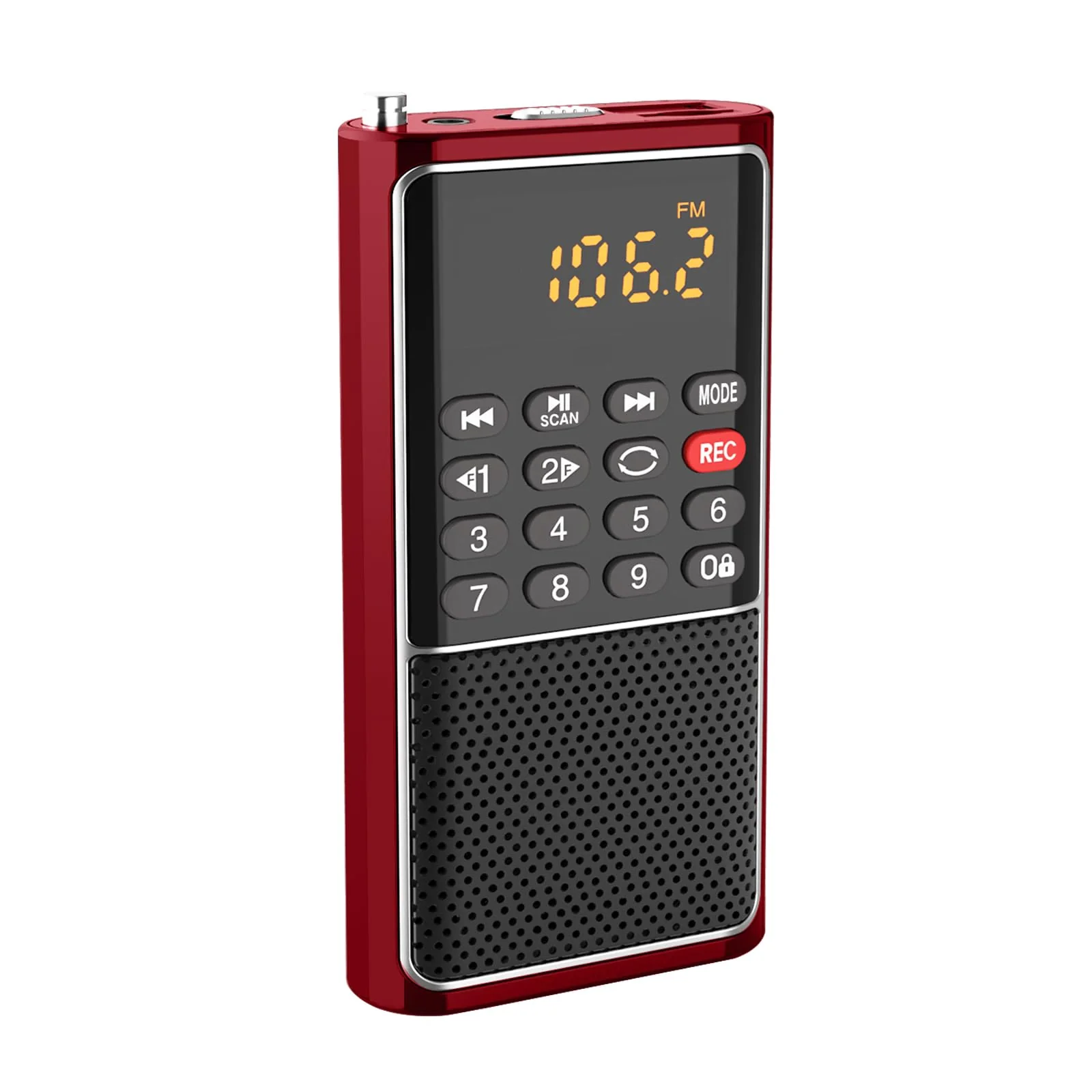 Portable FM Radio Micro SD Card/USB Flash Disk MP3 Player Rechargeable Battery Operated Small Radio Multi-Function Radios for Home/outdoors with Excellent Reception and Sound RED