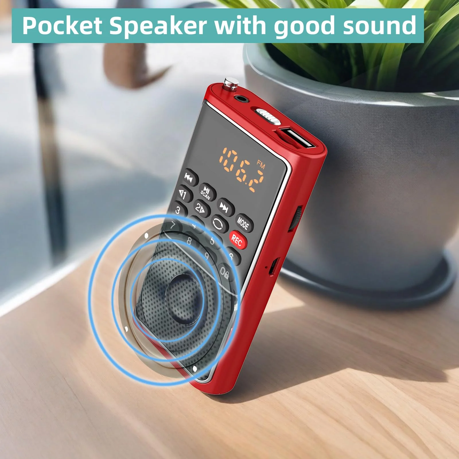 Portable FM Radio Micro SD Card/USB Flash Disk MP3 Player Rechargeable Battery Operated Small Radio Multi-Function Radios for Home/outdoors with Excellent Reception and Sound RED - Image 5