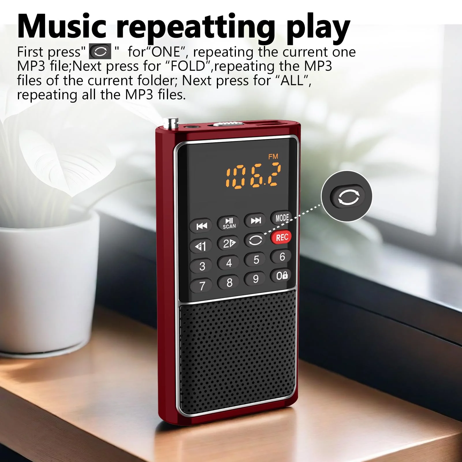 Portable FM Radio Micro SD Card/USB Flash Disk MP3 Player Rechargeable Battery Operated Small Radio Multi-Function Radios for Home/outdoors with Excellent Reception and Sound RED - Image 8