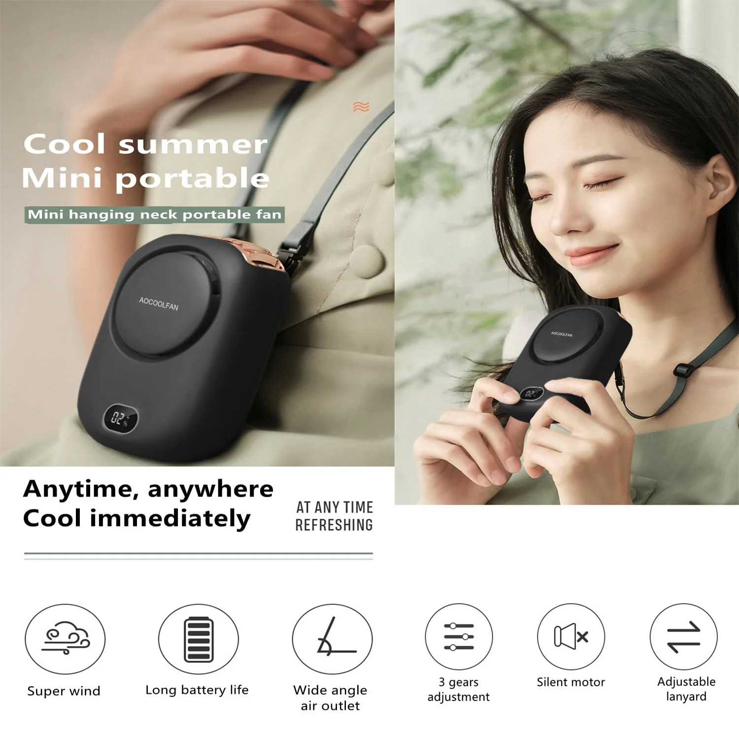 Portable Neck Fan, Handheld Mini Fan Small Personal Fan, Hand Held Fan USB Rechargeable Eyelash Fan for Kids Girls Boys Woman Man Home Outdoor Travel (Black) Black - Image 2