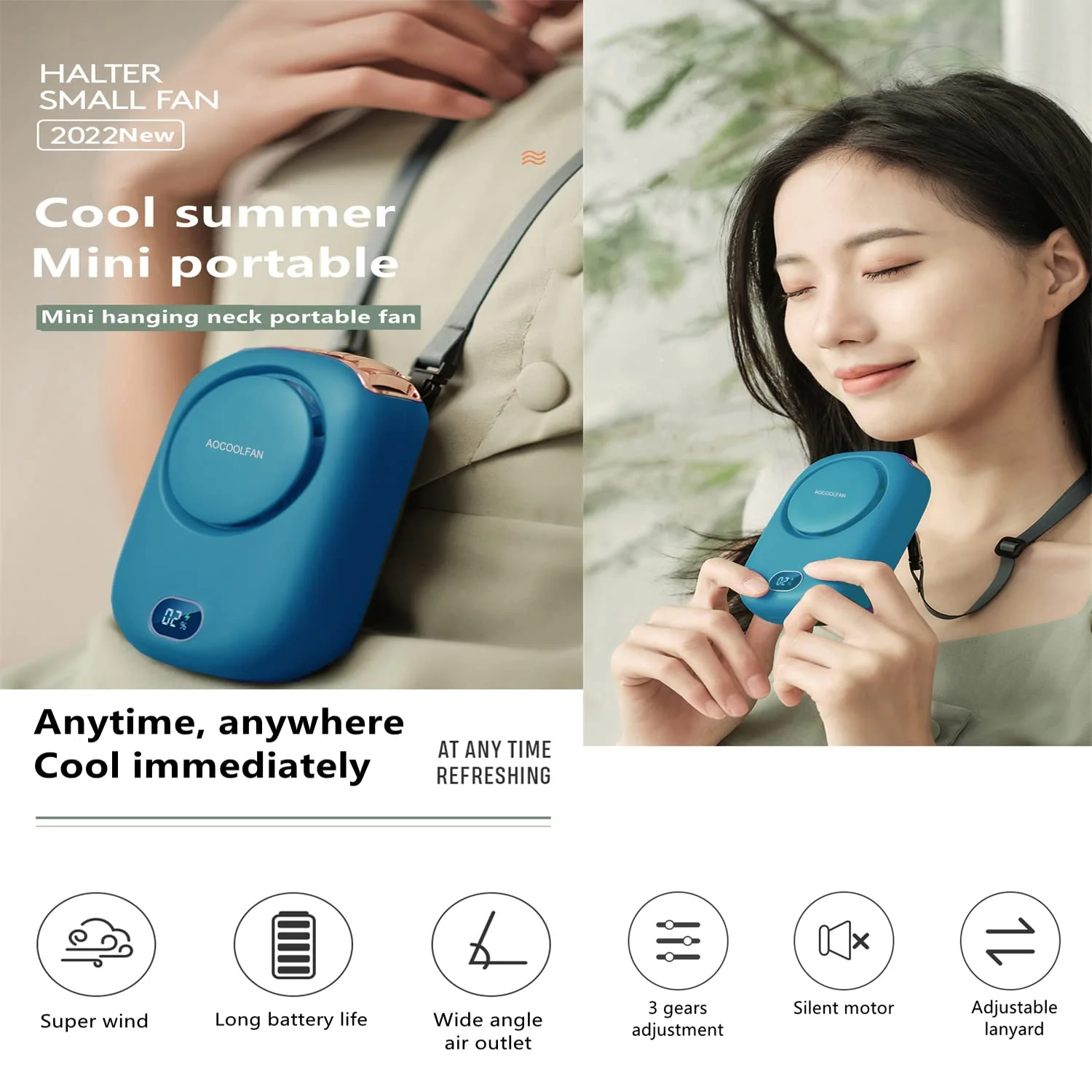 Portable Neck Fan, Handheld Mini Fan Small Personal Fan, Hand Held Fan USB Rechargeable Eyelash Fan for Kids Girls Boys Woman Man Home Outdoor Travel (Blue) Blue - Image 2