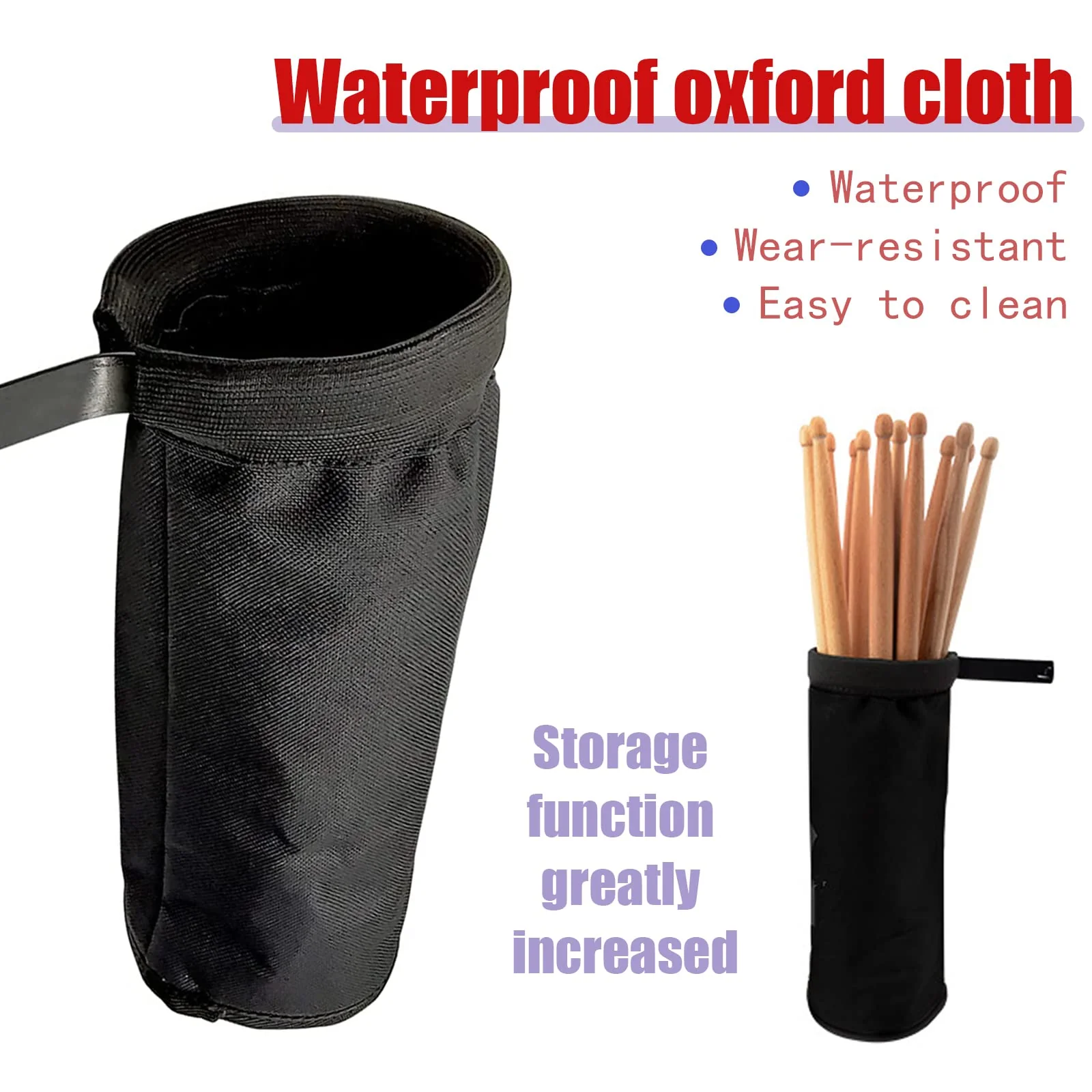 Portable Nylon Drum Stick Bag, Quick Change Drum Stick Holder for Drum Set, Waterproof and Dustproof Drum Sticks Bag, Percussion Stick Bag with Large Capacity Black - Image 6