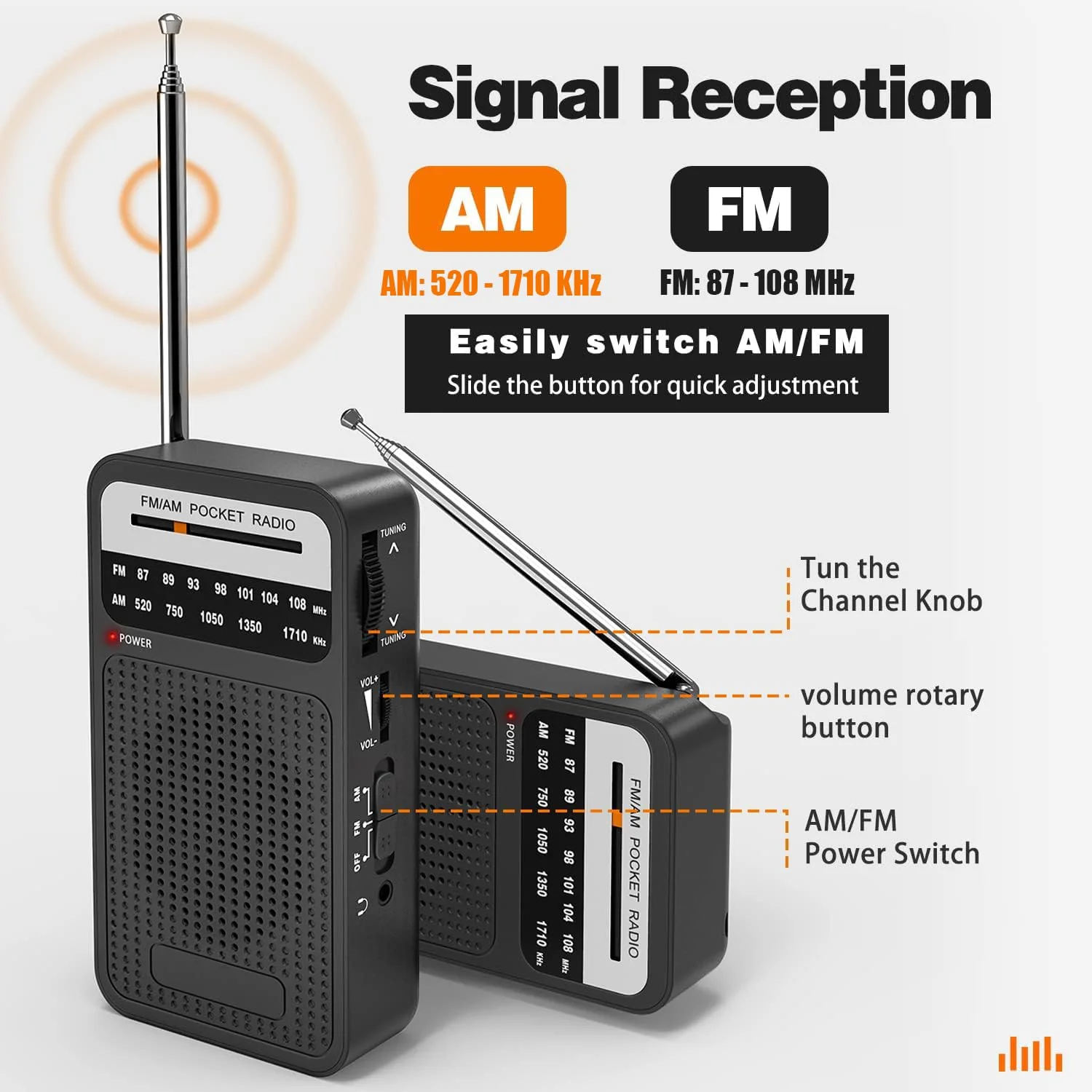 Portable Radio AM FM, Goodes Transistor Radio with Loud Speaker, Headphone Jack, 2AA Battery Operated Radio for Long Range Reception, Pocket Radio for Indoor, Outdoor and Emergency Use Black - Image 3