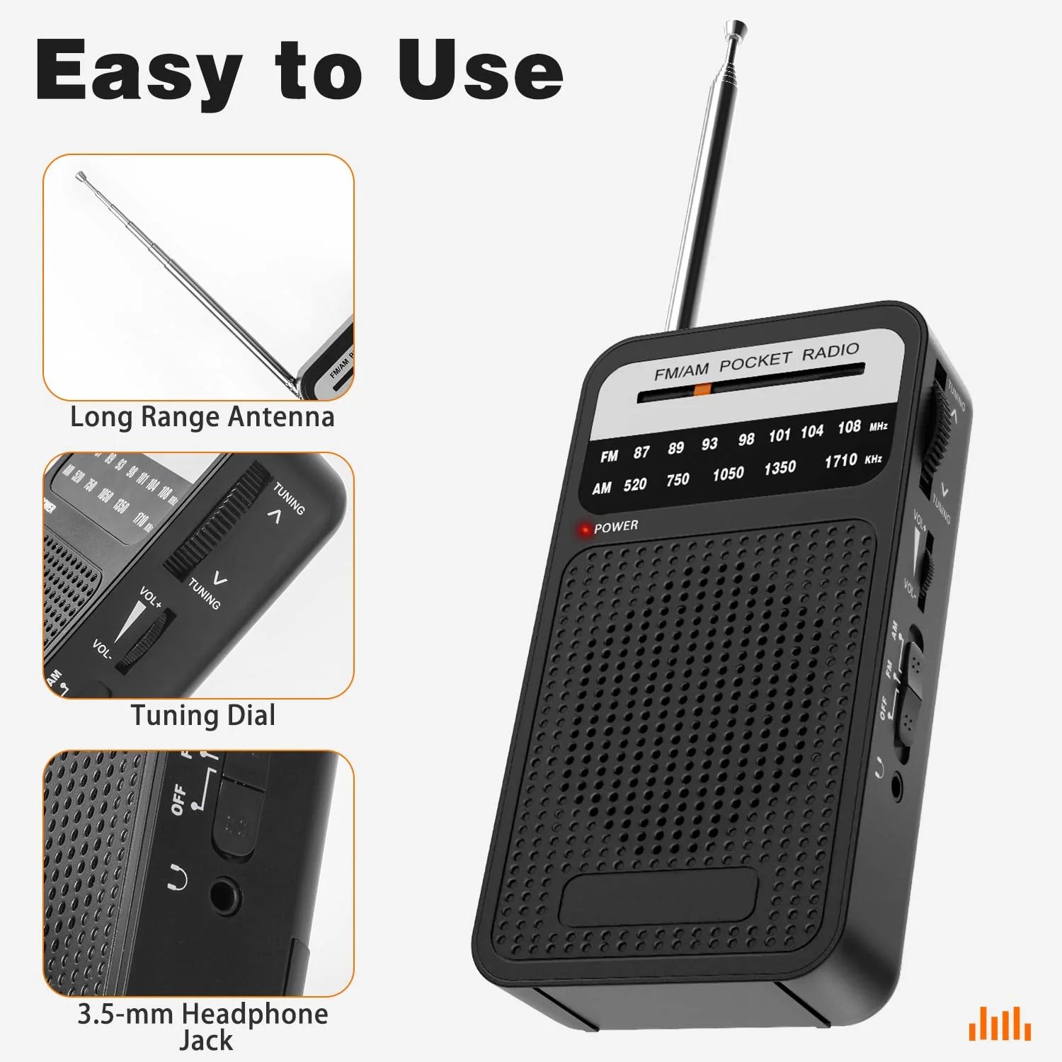 Portable Radio AM FM, Goodes Transistor Radio with Loud Speaker, Headphone Jack, 2AA Battery Operated Radio for Long Range Reception, Pocket Radio for Indoor, Outdoor and Emergency Use Black - Image 4