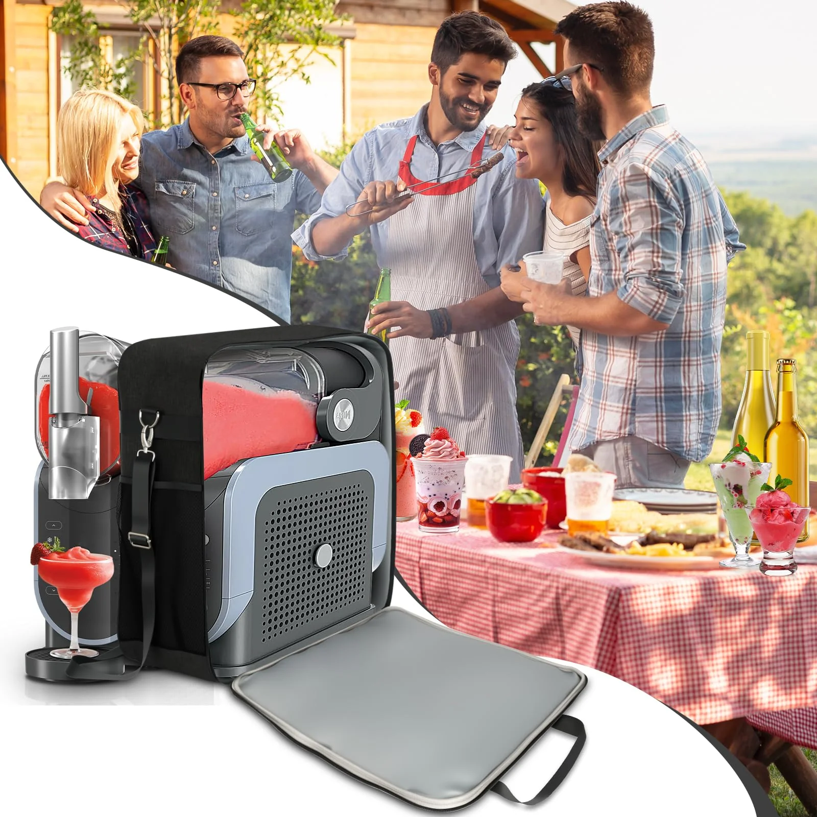Portable Travel Carrying Bag for Ninja Slushie Machine FS301/FS301C - Waterproof Nylon, Front-Opening Design, Multi-Pocket Storage with Handles, Ideal for Outdoor Frozen Drink Maker (Black) Black - Image 4