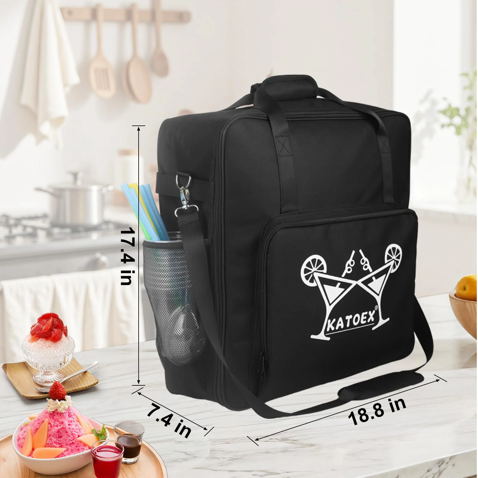 Portable Travel Carrying Bag for Ninja Slushie Machine FS301/FS301C - Waterproof Nylon, Front-Opening Design, Multi-Pocket Storage with Handles, Ideal for Outdoor Frozen Drink Maker (Black) Black - Image 6