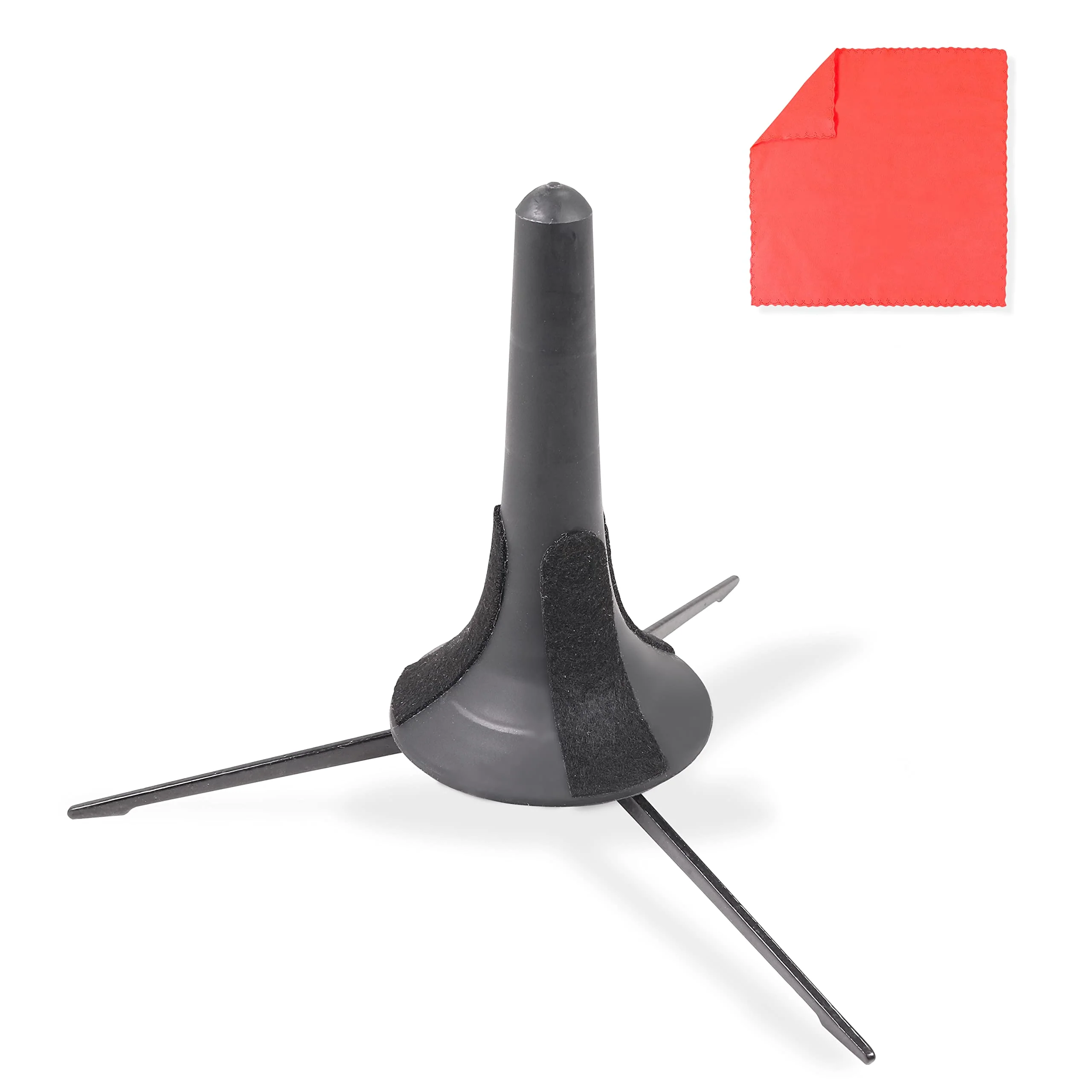 Portable Trumpet Stand - Leg Folding Instrument Rest with Soft Padding - Complete with Microfiber Cleaning Cloth, Black, TRU-MTL-BLK-1
