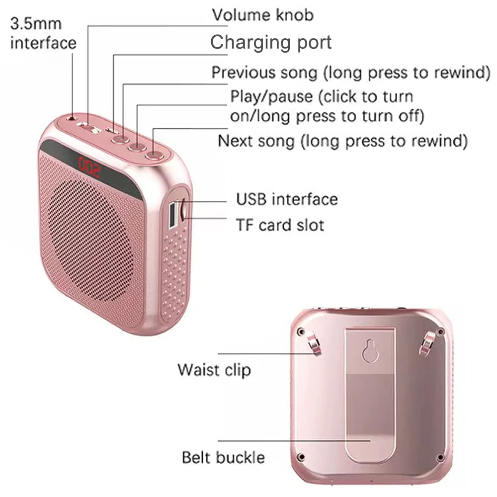 Portable Voice Amplifier for Teachers, 2200mAh Rechargeable Personal Amplifier Mic PA System Headset Microphone with Speaker for Teachers, Training, Meeting, Tour Guide, Yoga, Classroom (Black) Black - Image 5