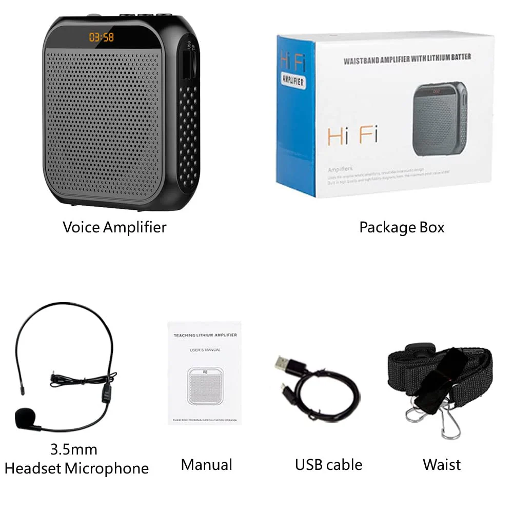 Portable Voice Amplifier for Teachers, 2200mAh Rechargeable Personal Amplifier Mic PA System Headset Microphone with Speaker for Teachers, Training, Meeting, Tour Guide, Yoga, Classroom (Black) Black - Image 7