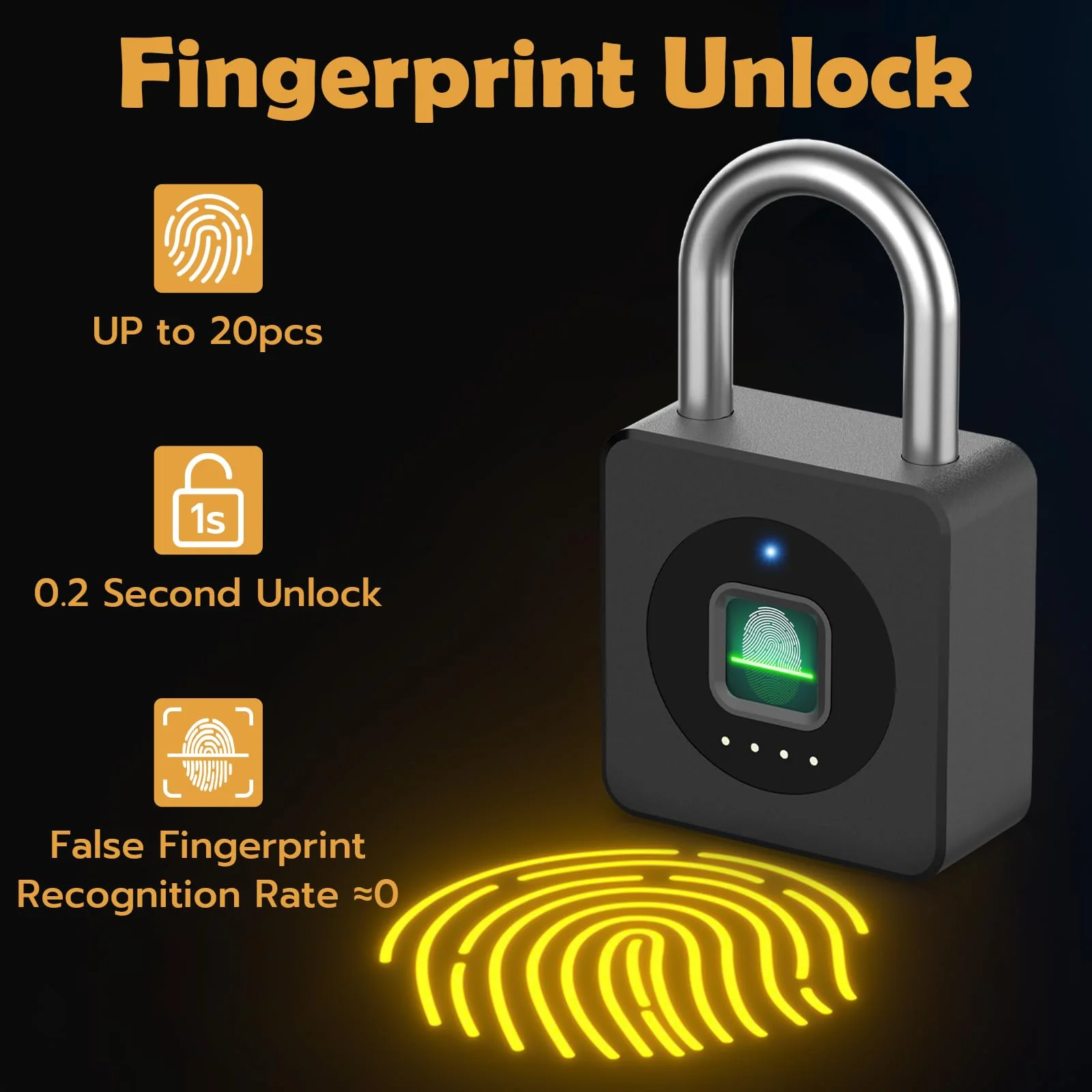 Pothunder Fingerprint Padlock, Fingerprint Lock with APP, Padlock with Keyless Biometric, Smart Padlock Waterproof Suitable for Gym, Locker, Gates, Fence and Storage Black - Image 2
