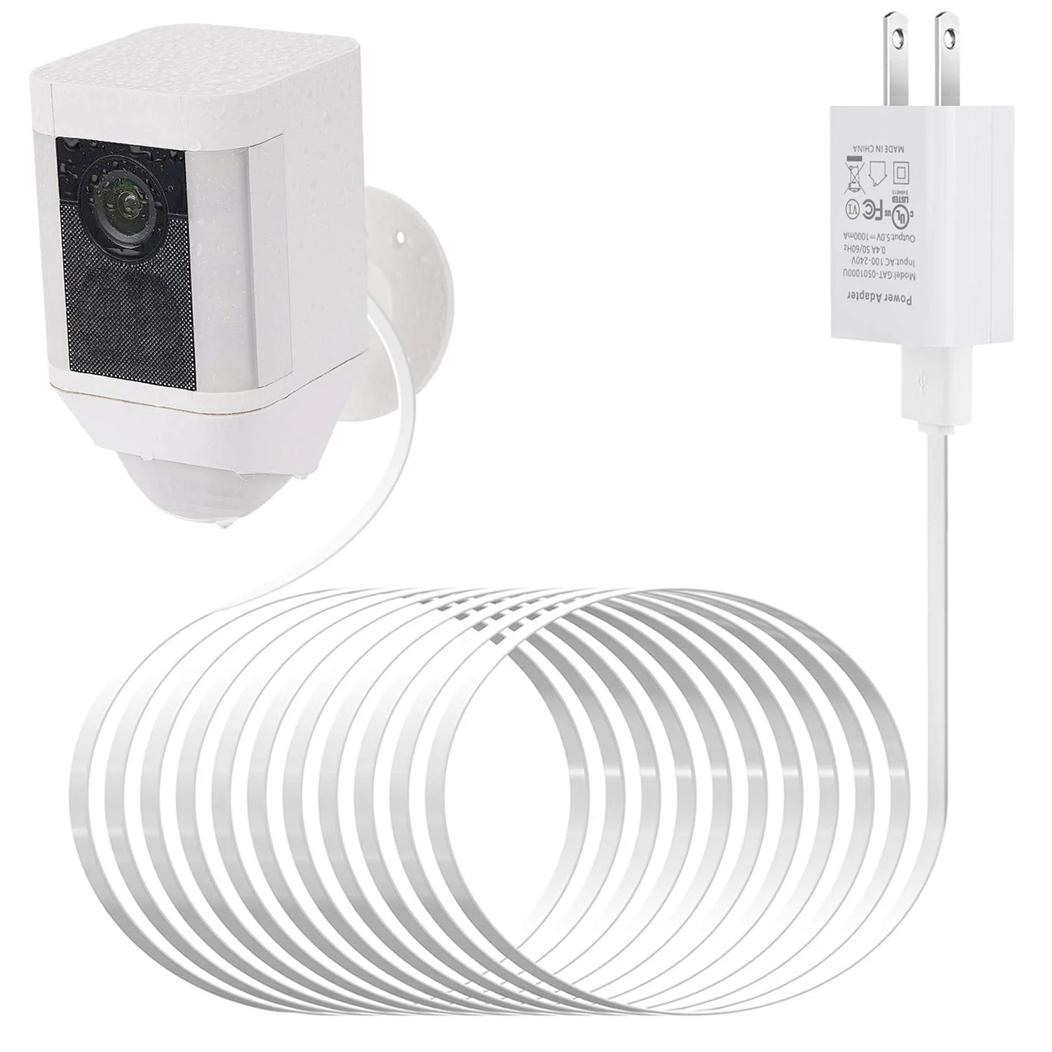 Power Adapter for Ring Spotlight Cam Battery, with 25Ft/7.5m Weatherproof Outdoor Cable to Continuously Charge Your Home Security Camera, No Need to Change The Batteries(White) White