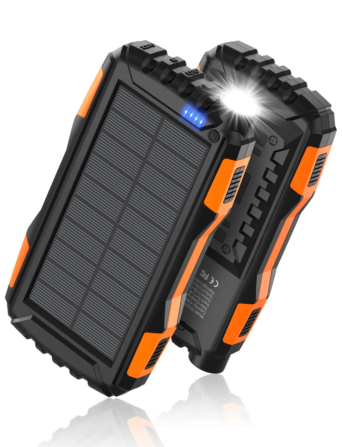 Power-Bank-Solar-Charger - 42800mAh Portable Charger,Solar Power Bank,External Battery Pack 5V3.1A Qc 3.0 Fast Charger Built-in Super Bright Flashlight (Orange) Orange
