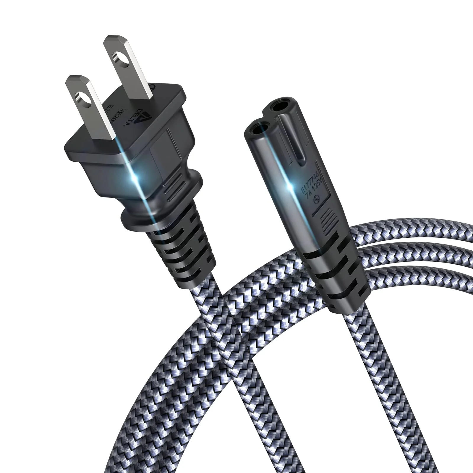 Power Cord, Goalfish 6.6ft/2m AC Power Cable 7A 125V TV Power Cord 18AWG 2 Prong Power Cable Replacement for Sony PS4, PS5 Game Console, Speaker, Monitor, HDTV, 4K TV, Printer, Laptop Power Supply Grey