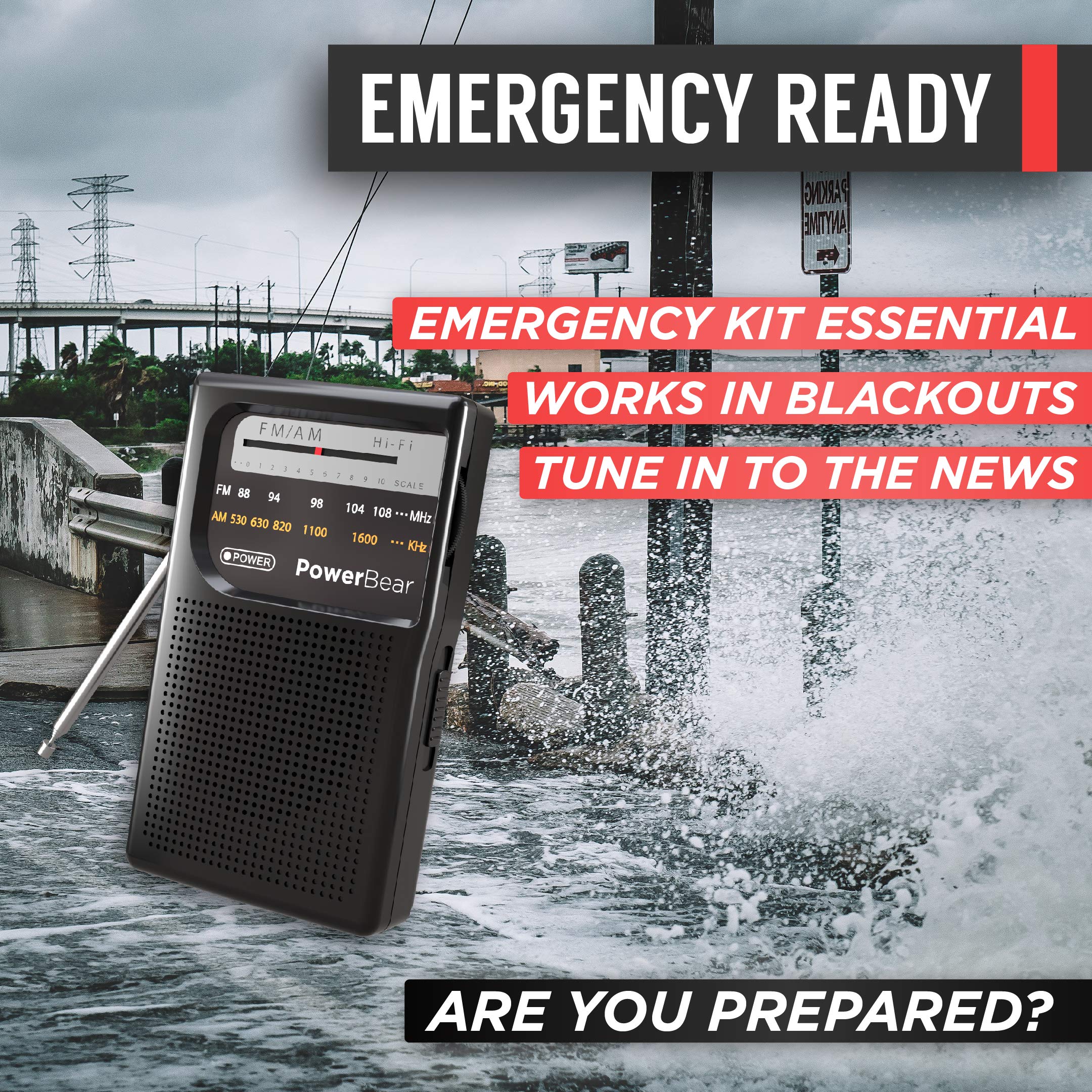 PowerBear Portable Radio | AM/FM, 2AA Battery Operated with Long Range Reception for Indoor, Outdoor & Emergency Use | Radio with Speaker & Headphone Jack (Black) Black - Image 6