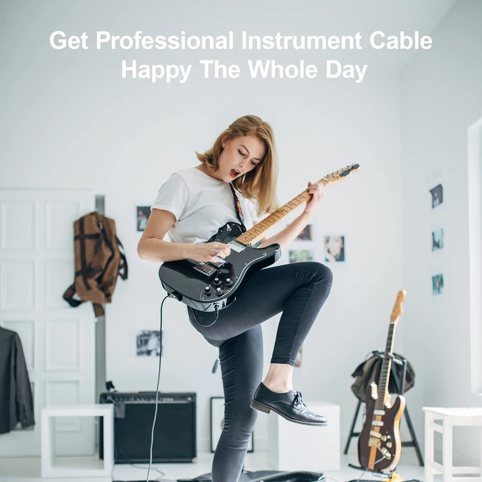 Premium 10 FT Guitar Cable, 1/4 Inch Instrument cable- Noise Free and Long-lasting Guitar Chord- AMP Cord for Bass, Electric Guitar, Electric Mandolin, Right Angle 10FT Right Angle to Straight Angle Black White - Image 7