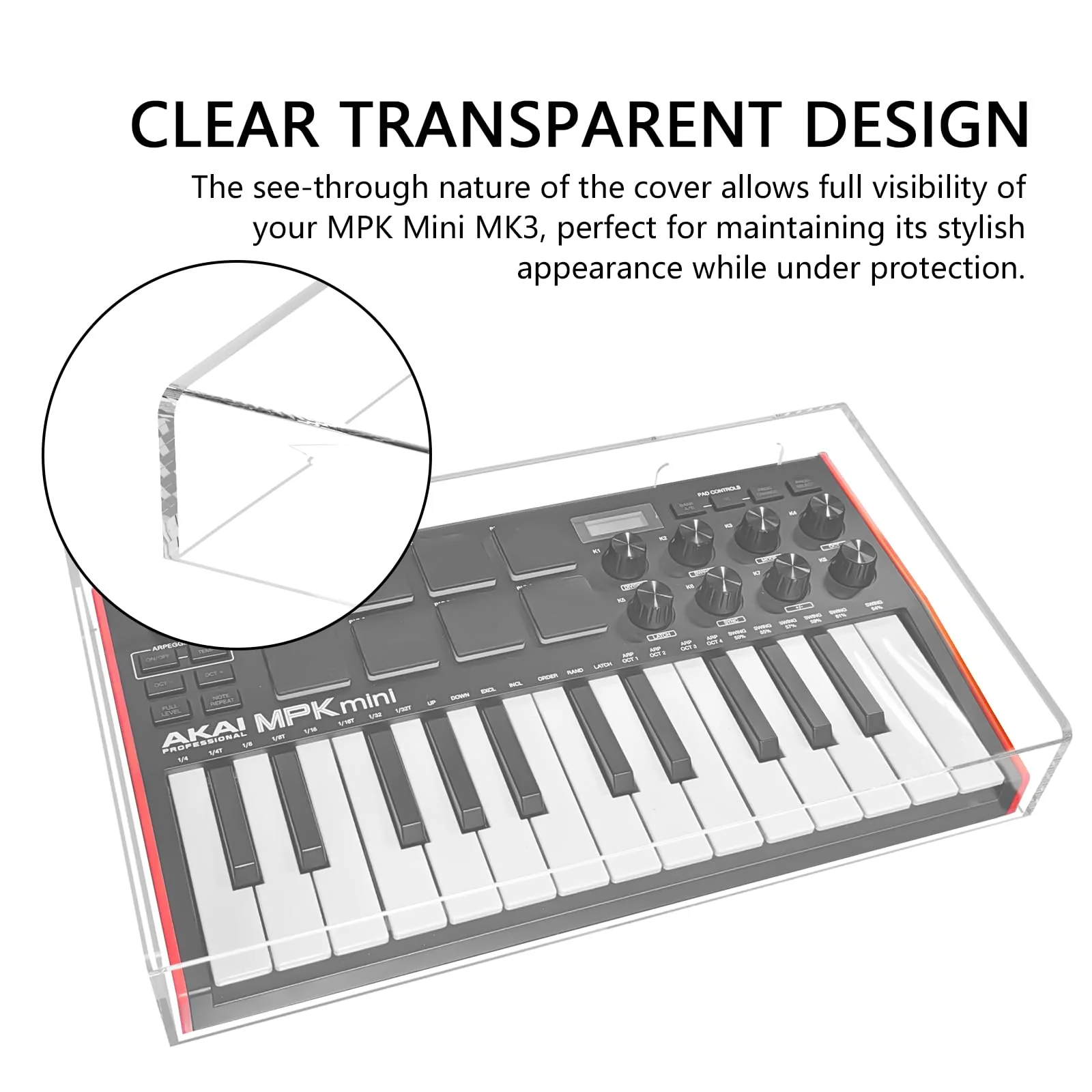 Premium Acrylic Midi Keyboard dust cover Reserved wire trough, waterproof and dustproof, compatible with AKAI MPK Mini MK3 keyboard protective - Image 3