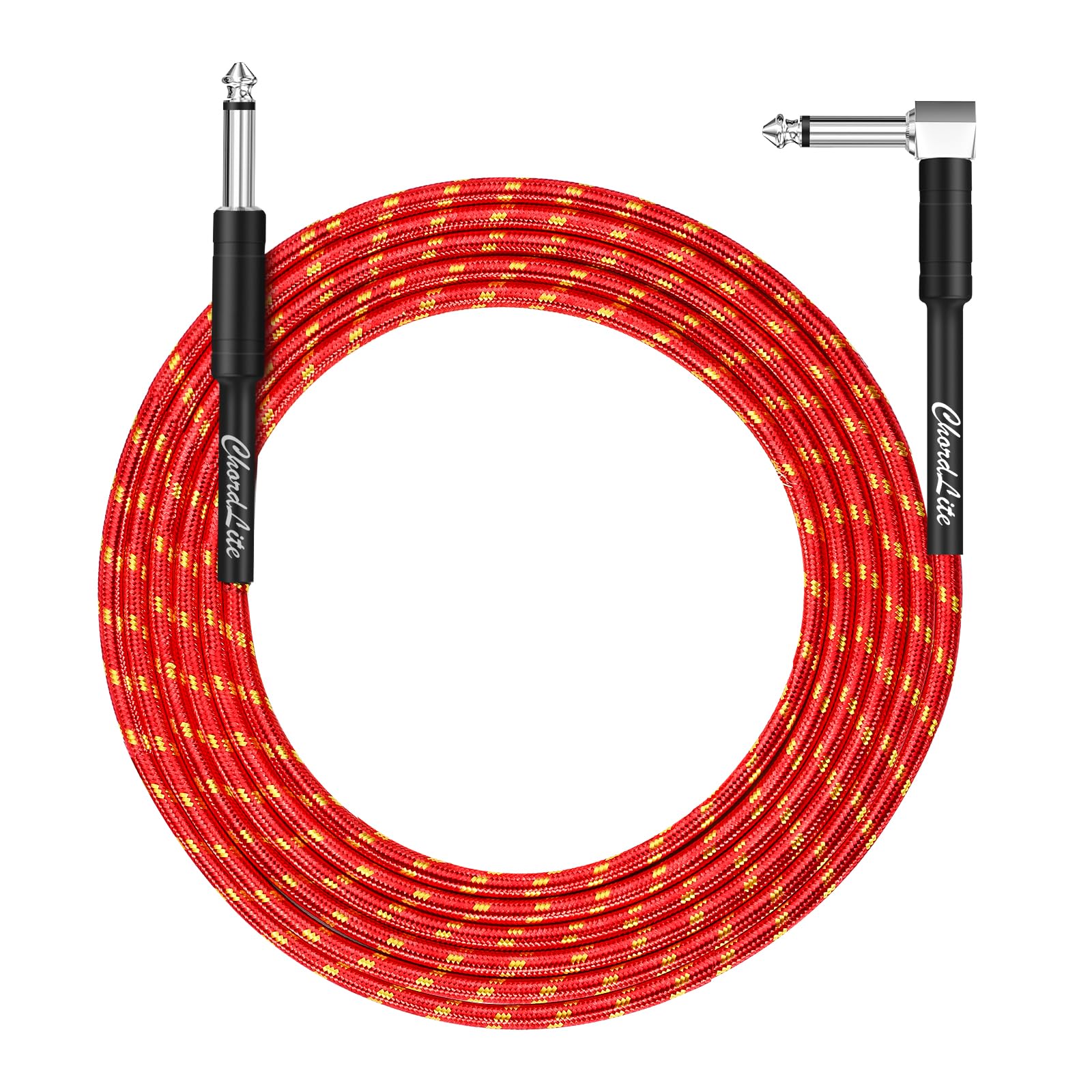Premium Guitar Cable 10Ft,Basics TS Instrument Cable,1/4 Noise Free and Long-Lasting Guitar Cord for Electric Guitar/Bass and Keyboard (Right Angle to Straight, 10FT) Right Angle to Straight