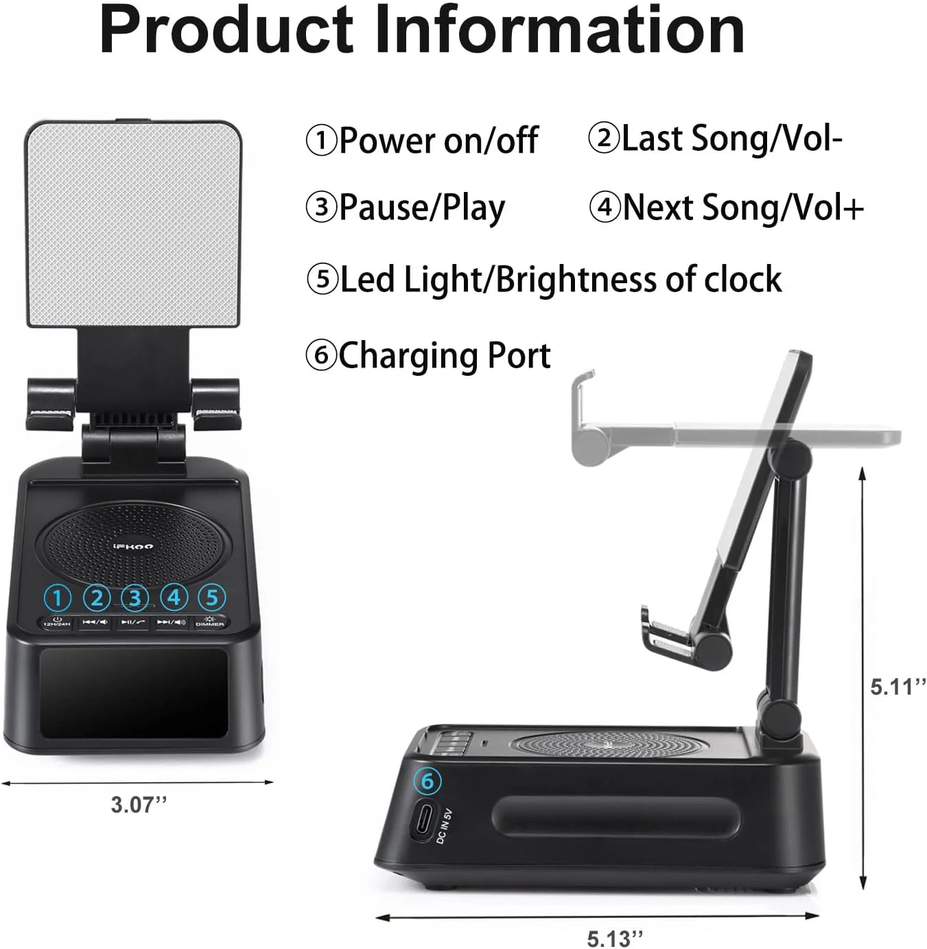 Presents for Men/Women, Cell Phone Stand with Wireless Bluetooth Speaker, 12H Time Display Unique Presents for Him, Husband, Boyfriend, Dad, Her, Wife, Mom, Cool Multi Functional Gadget (Crow Black) Crow Black - Image 4
