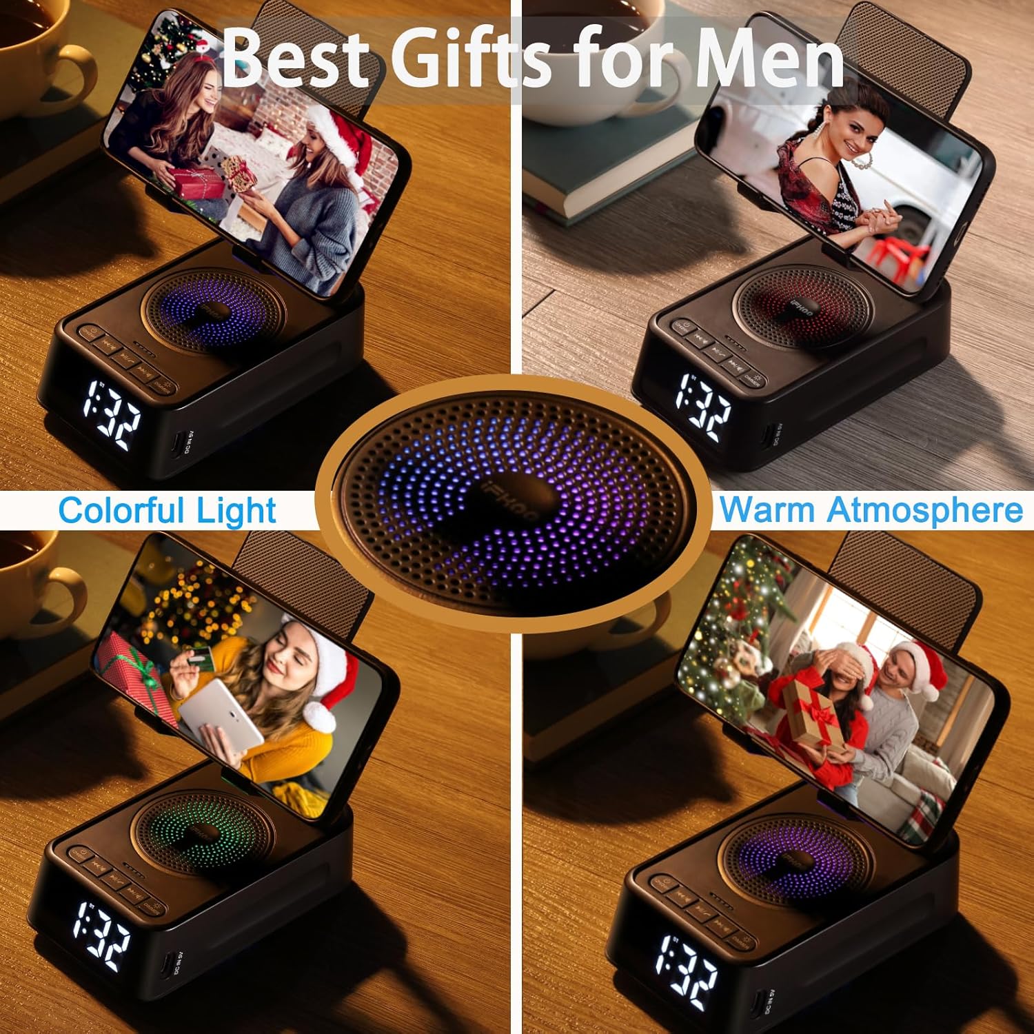 Presents for Men/Women, Cell Phone Stand with Wireless Bluetooth Speaker, 12H Time Display Unique Presents for Him, Husband, Boyfriend, Dad, Her, Wife, Mom, Cool Multi Functional Gadget (Crow Black) Crow Black - Image 5