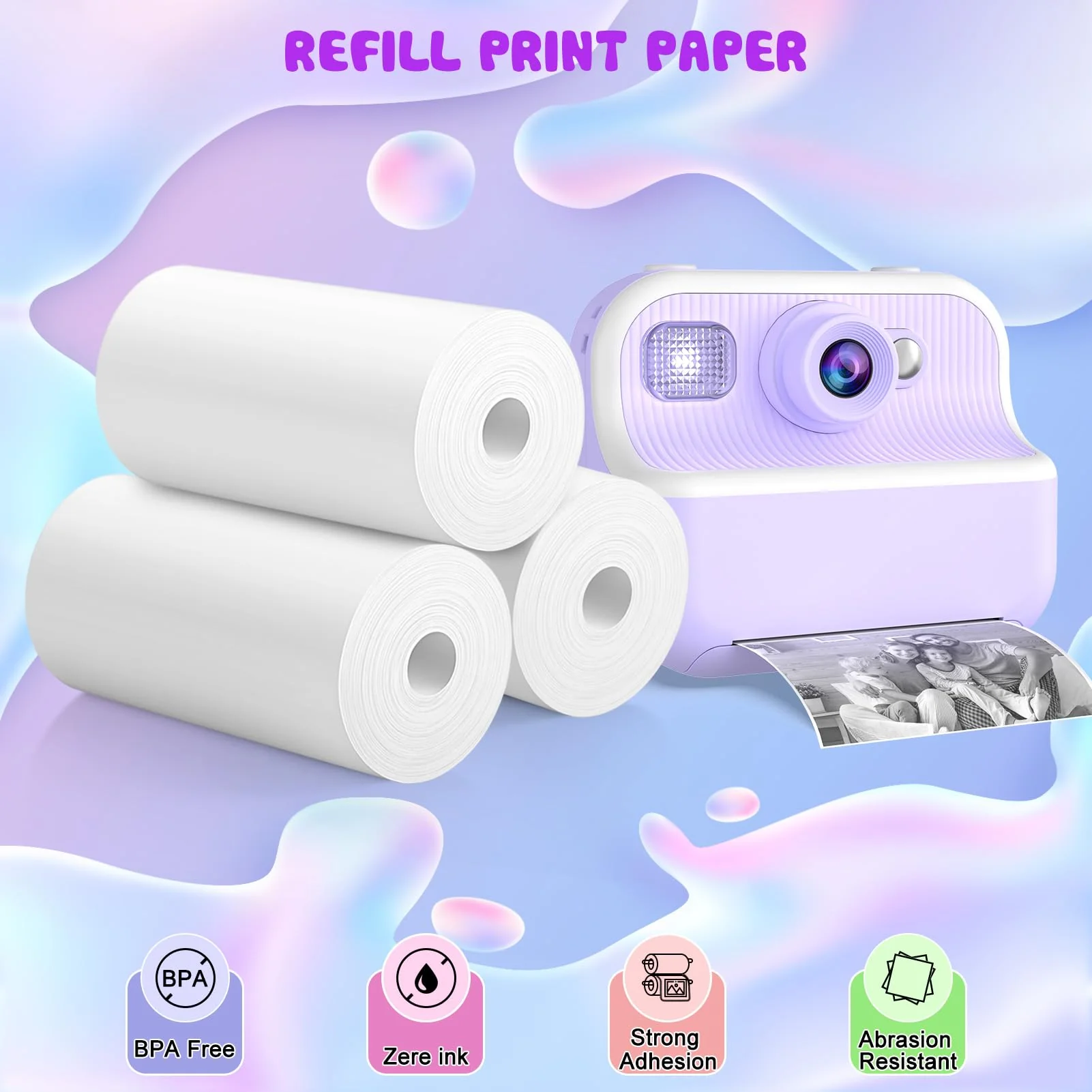 Printer Paper for Kids Instant Print Camera - Thermal Printing Paper Set Refill Replace Printer Paper - Printing Paper Replacement 6 Rolls for TOZDTO Toddler Printing Camera Printing Ppaer, 6 rolls - Image 2