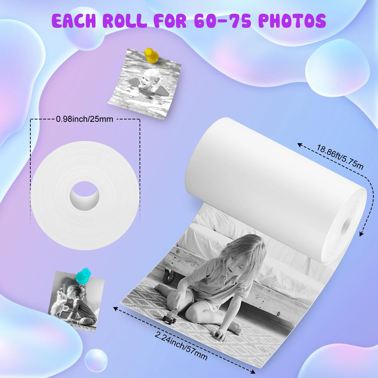 Printer Paper for Kids Instant Print Camera - Thermal Printing Paper Set Refill Replace Printer Paper - Printing Paper Replacement 6 Rolls for TOZDTO Toddler Printing Camera Printing Ppaer, 6 rolls - Image 3