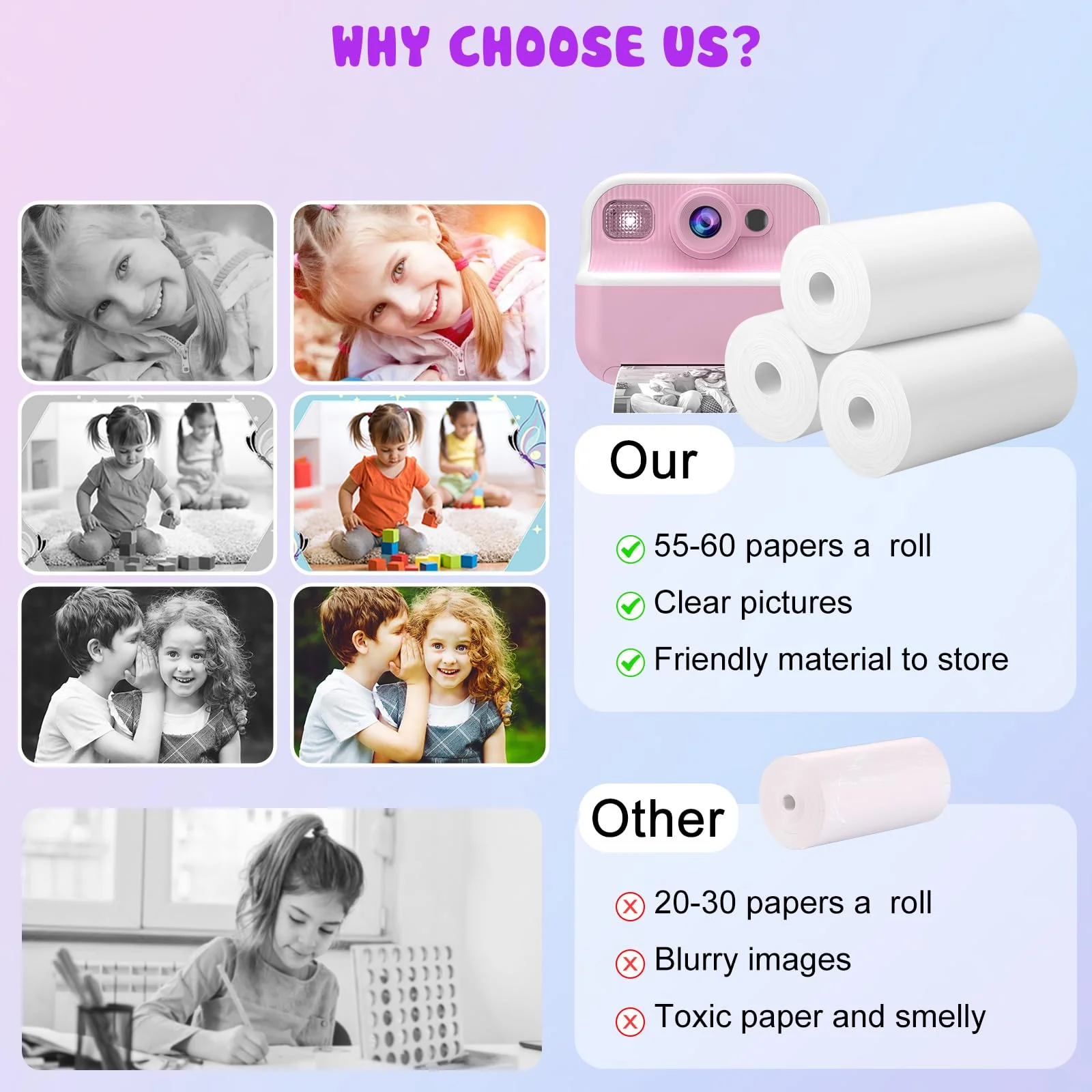Printer Paper for Kids Instant Print Camera - Thermal Printing Paper Set Refill Replace Printer Paper - Printing Paper Replacement 6 Rolls for TOZDTO Toddler Printing Camera Printing Ppaer, 6 rolls - Image 7