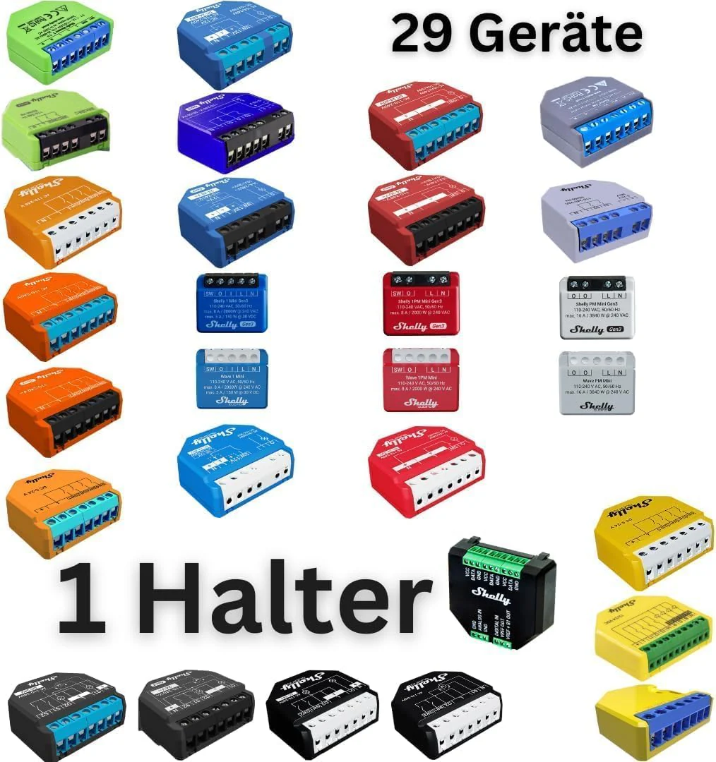 Printtastisch Shelly DIN Rail Holder without Extension for 29 Shelly Relays: Plus 1, 1 Mini Gen3, Plus 1PM, 1PM Mini Gen3, Plus 2PM, 2.5, RGBW 2, PM Gen3, DIN Rail Holder, Electrical Installation 1 Stück - Image 3