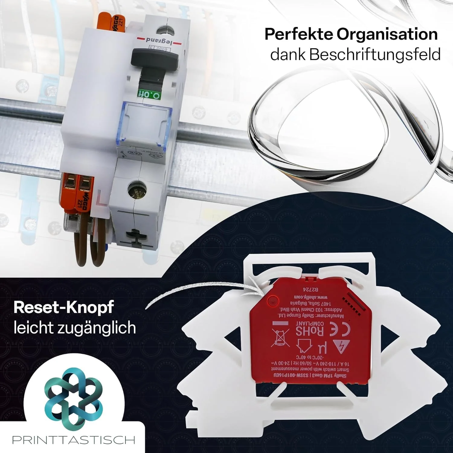 Printtastisch Shelly DIN Rail Holder without Extension for 29 Shelly Relays: Plus 1, 1 Mini Gen3, Plus 1PM, 1PM Mini Gen3, Plus 2PM, 2.5, RGBW 2, PM Gen3, DIN Rail Holder, Electrical Installation 1 Stück - Image 4