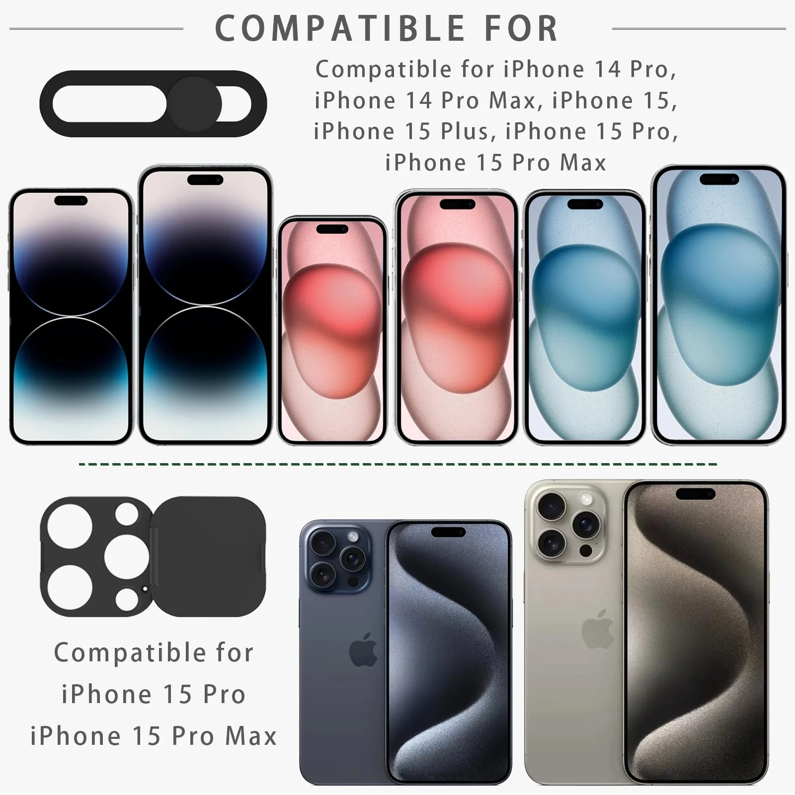 Privacy Cover Compatible for 15 Pro/iPhone 15 Pro Max with Front Camera Cover,Protect Privacy and Security But Not Affect Facial Recognition（2Pack） - Image 5