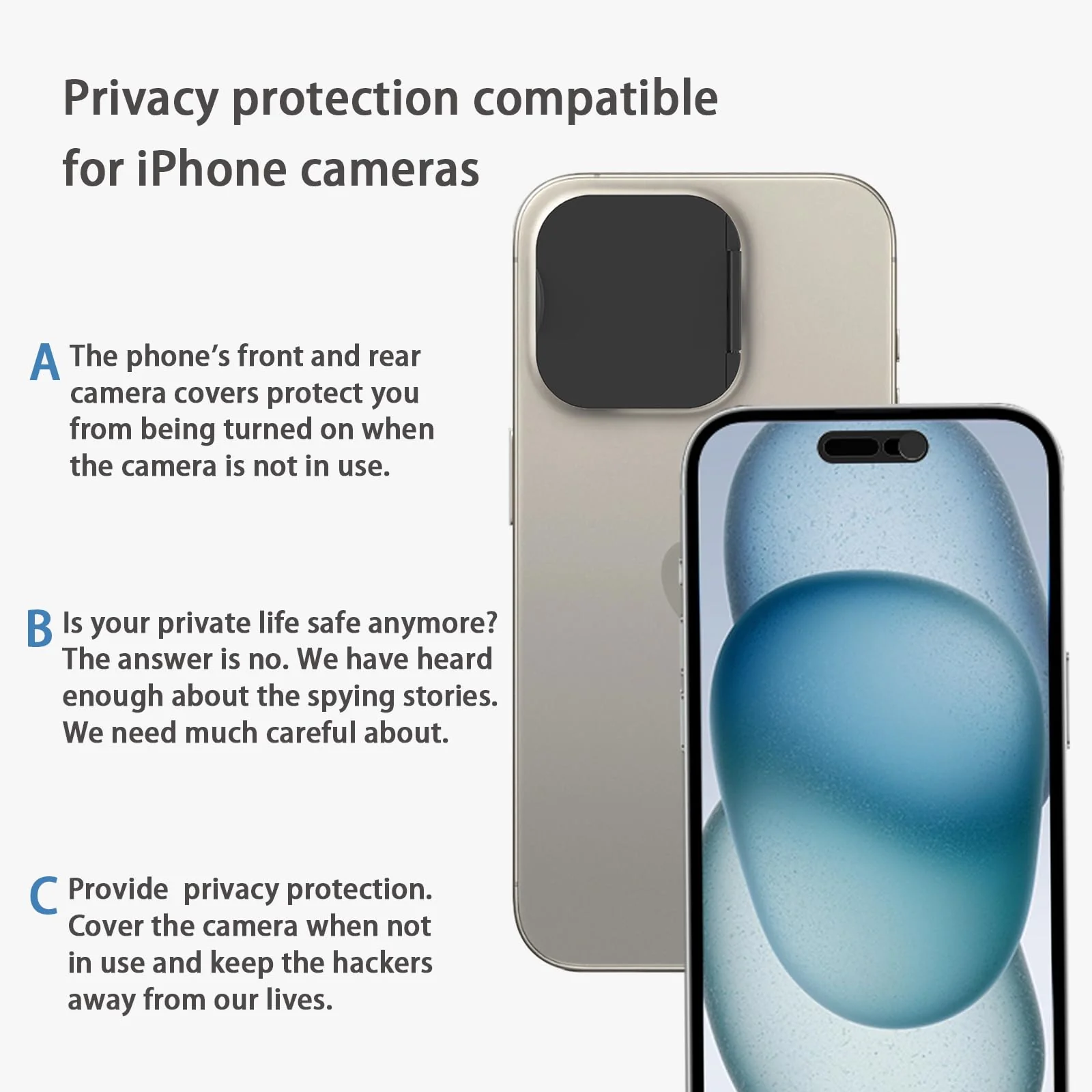 Privacy Cover Compatible for 15 Pro/iPhone 15 Pro Max with Front Camera Cover,Protect Privacy and Security But Not Affect Facial Recognition（2Pack） - Image 7