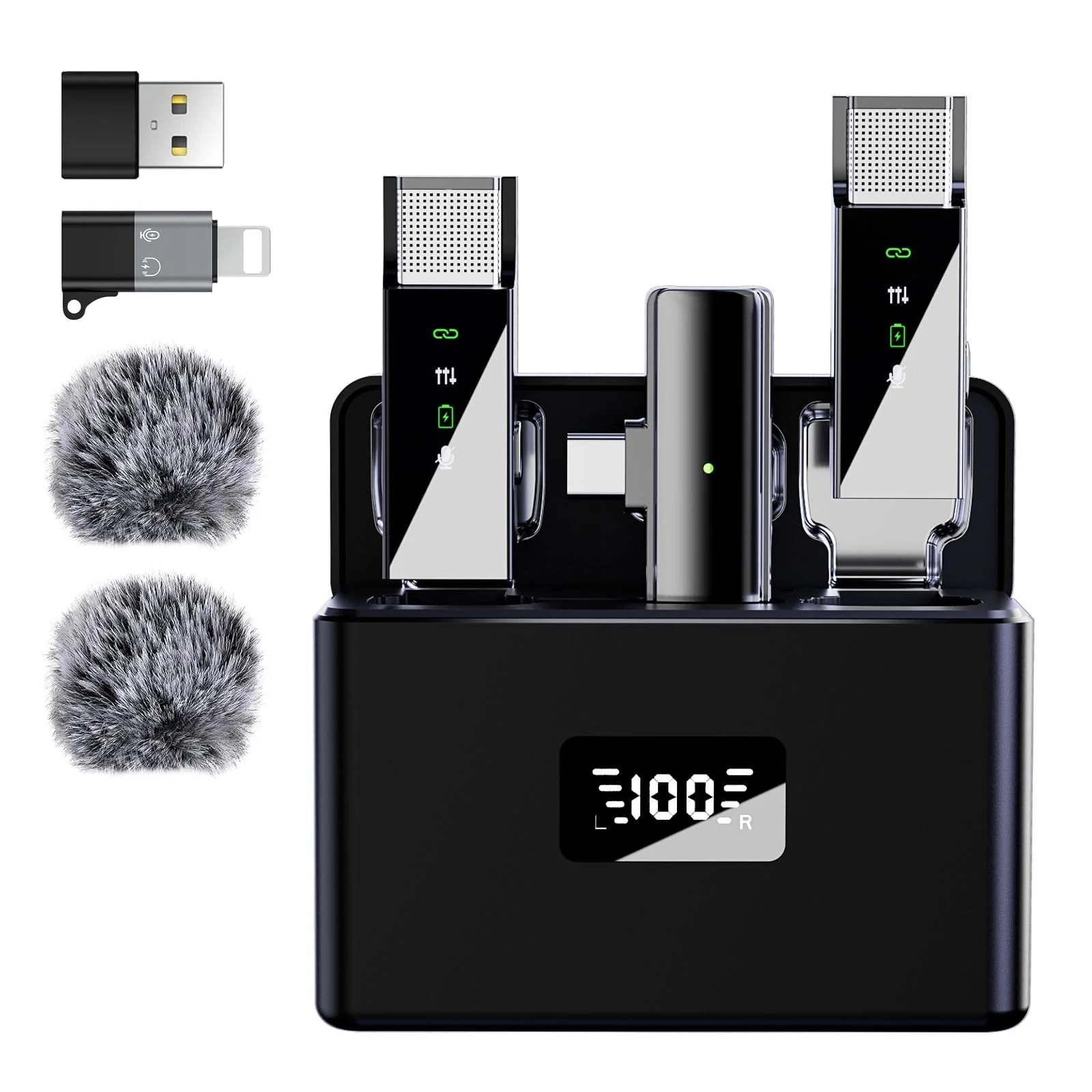 Pro Wireless Lavalier Lapel Microphone System for iPhone Android Phone PC Laptop with USB C/Lightning, 48KHz 24Bit, 30H Battery, Reverb, Noise Cancelling for Video Recording Podcast Stream Vlog 2TX+1RX+Charging Case