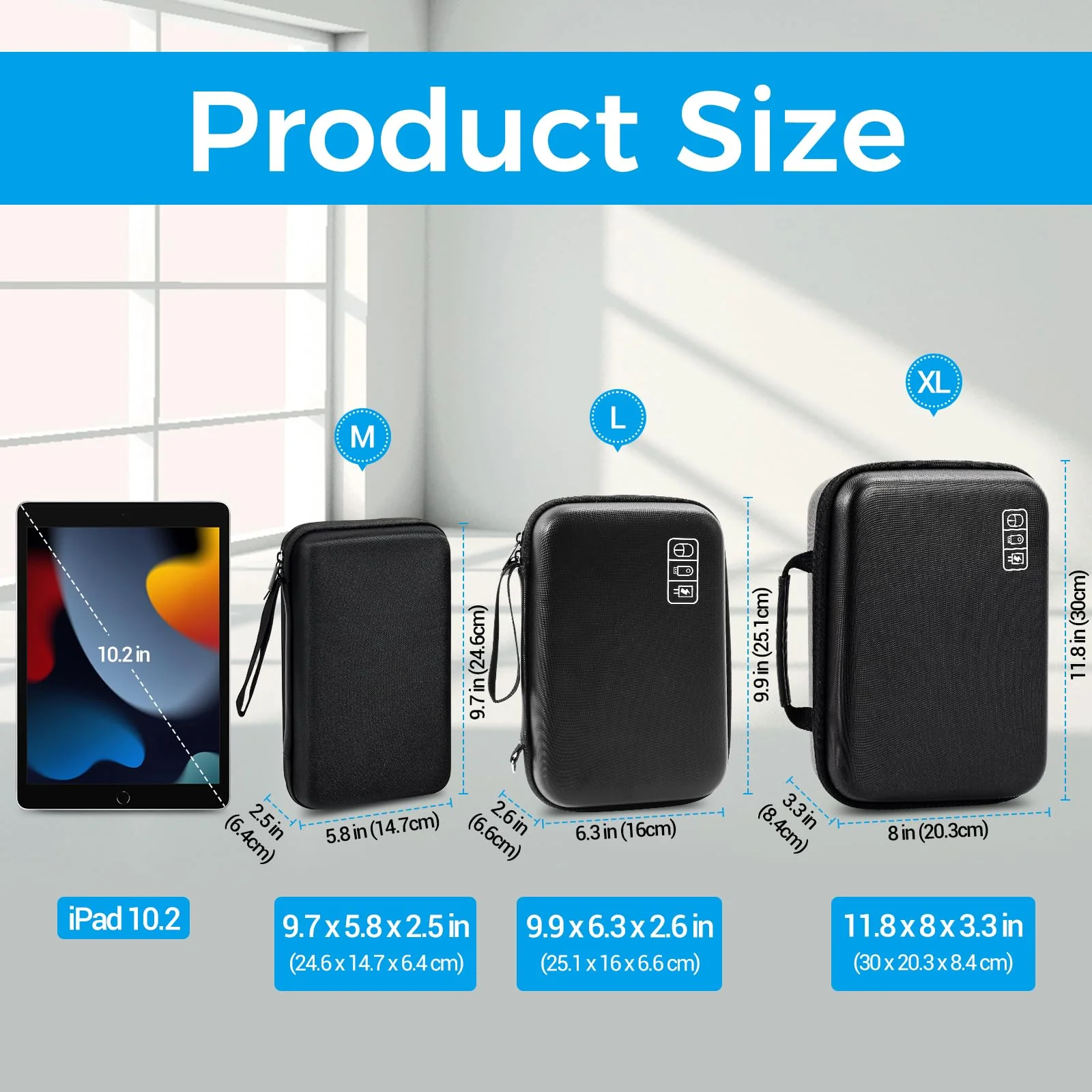 ProCase Hard Travel Electronic Organizer Case for MacBook Power Adapter Chargers Cables Power Bank Apple Magic Mouse Apple Pencil USB Flash Disk SD Card Small Portable Accessories Bag -XL, Black Extra Large - 11.8 x 8.0 x 3.35 Inch - Image 2