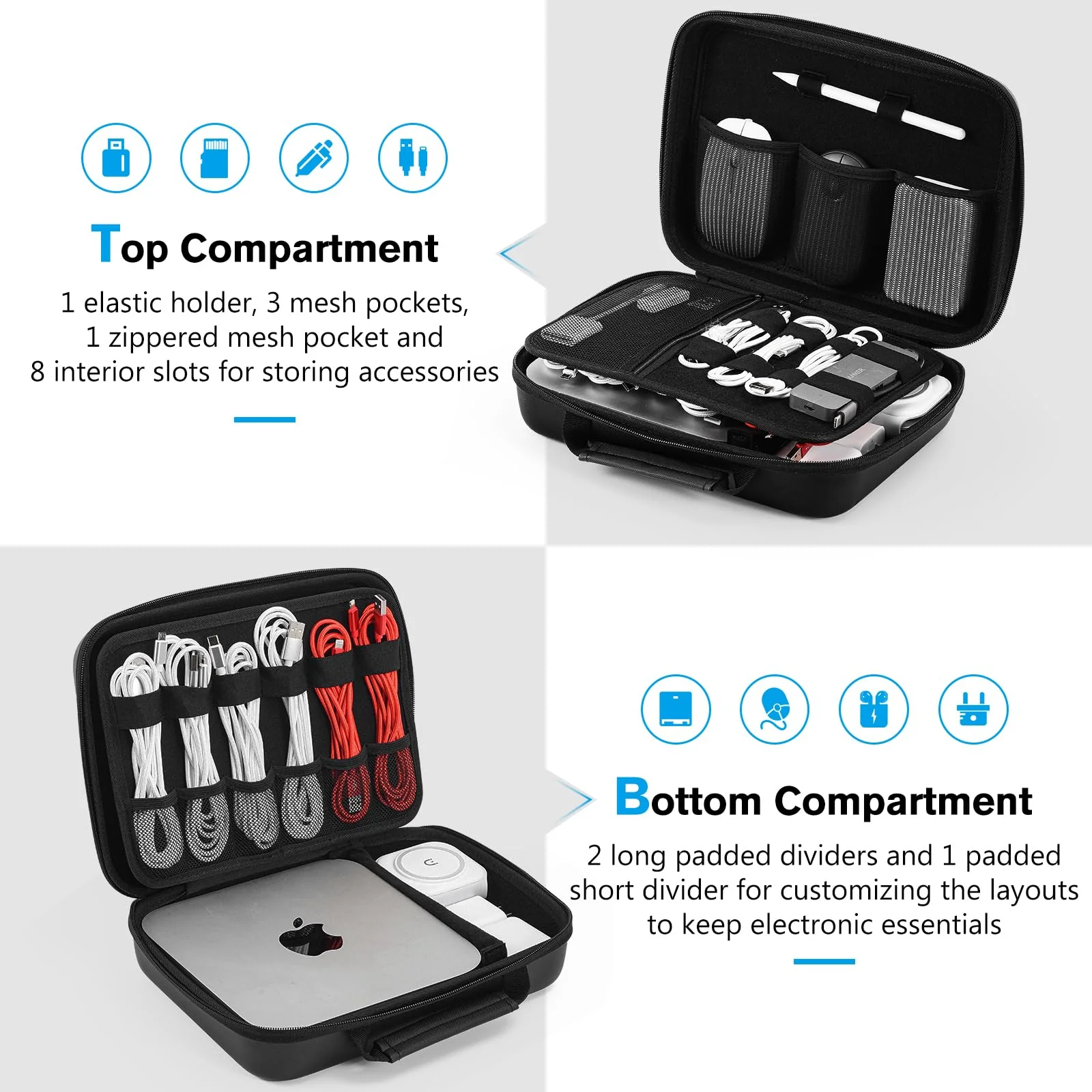 ProCase Hard Travel Electronic Organizer Case for MacBook Power Adapter Chargers Cables Power Bank Apple Magic Mouse Apple Pencil USB Flash Disk SD Card Small Portable Accessories Bag -XL, Black Extra Large - 11.8 x 8.0 x 3.35 Inch - Image 3