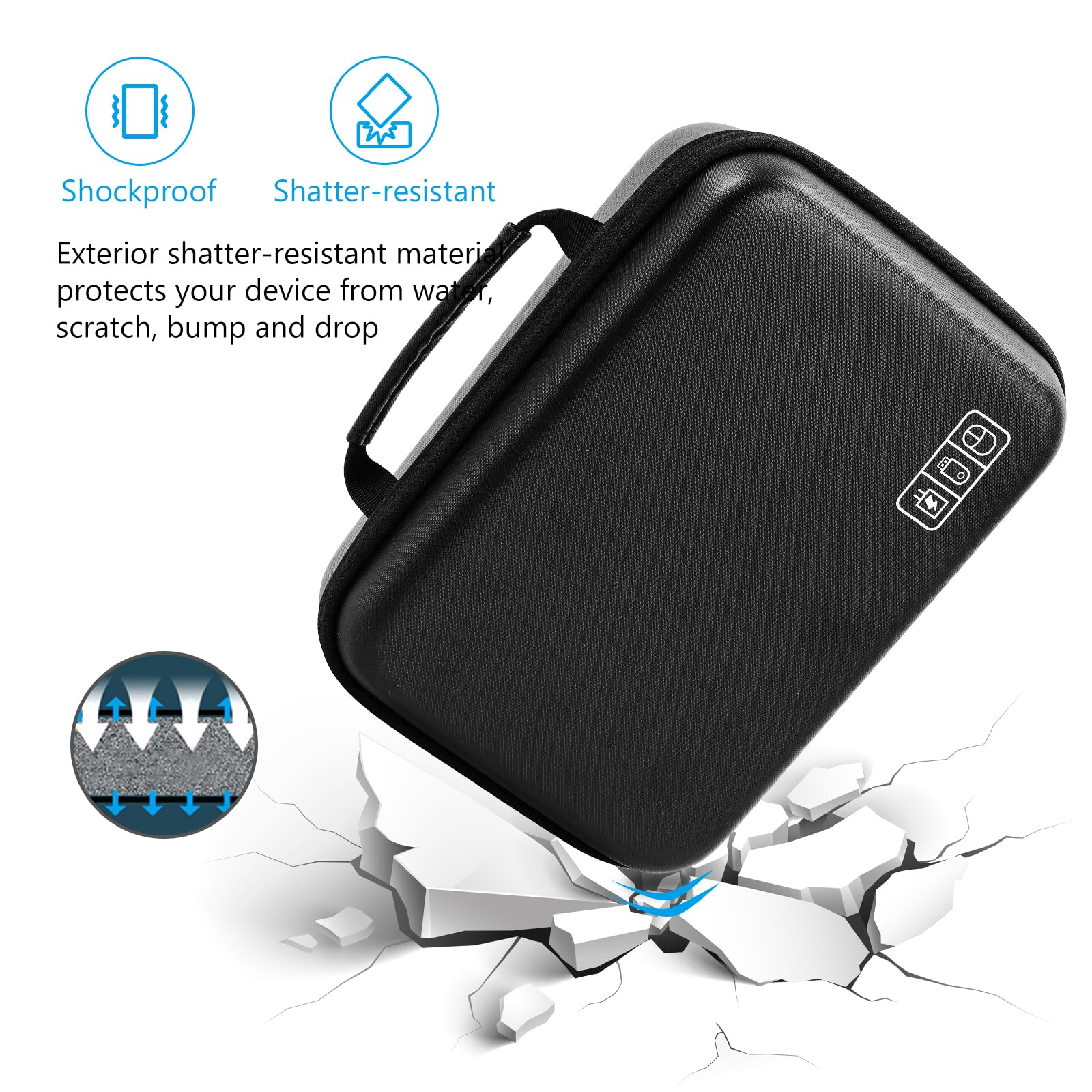 ProCase Hard Travel Electronic Organizer Case for MacBook Power Adapter Chargers Cables Power Bank Apple Magic Mouse Apple Pencil USB Flash Disk SD Card Small Portable Accessories Bag -XL, Black Extra Large - 11.8 x 8.0 x 3.35 Inch - Image 6
