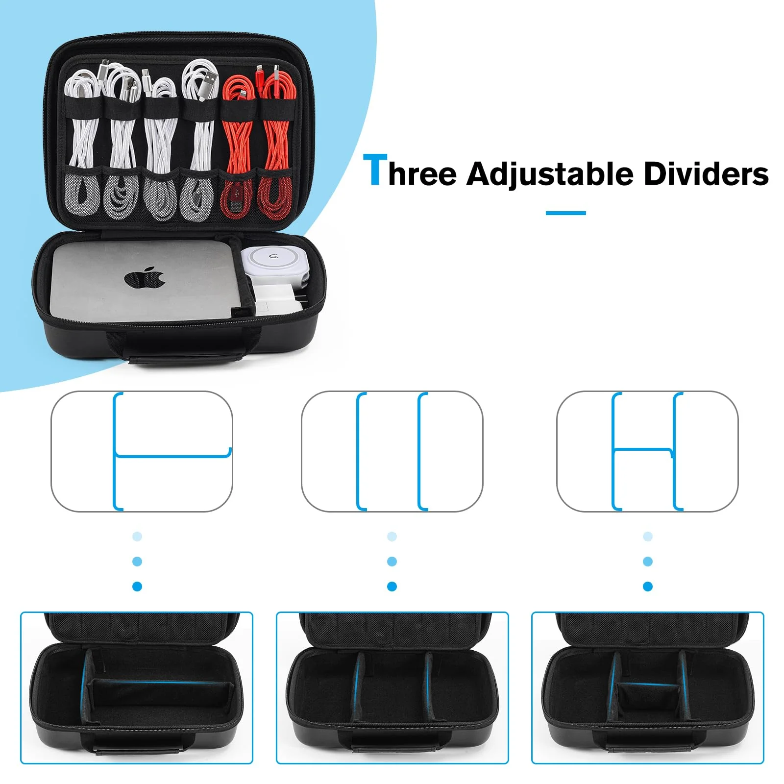 ProCase Hard Travel Electronic Organizer Case for MacBook Power Adapter Chargers Cables Power Bank Apple Magic Mouse Apple Pencil USB Flash Disk SD Card Small Portable Accessories Bag -XL, Black Extra Large - 11.8 x 8.0 x 3.35 Inch - Image 8