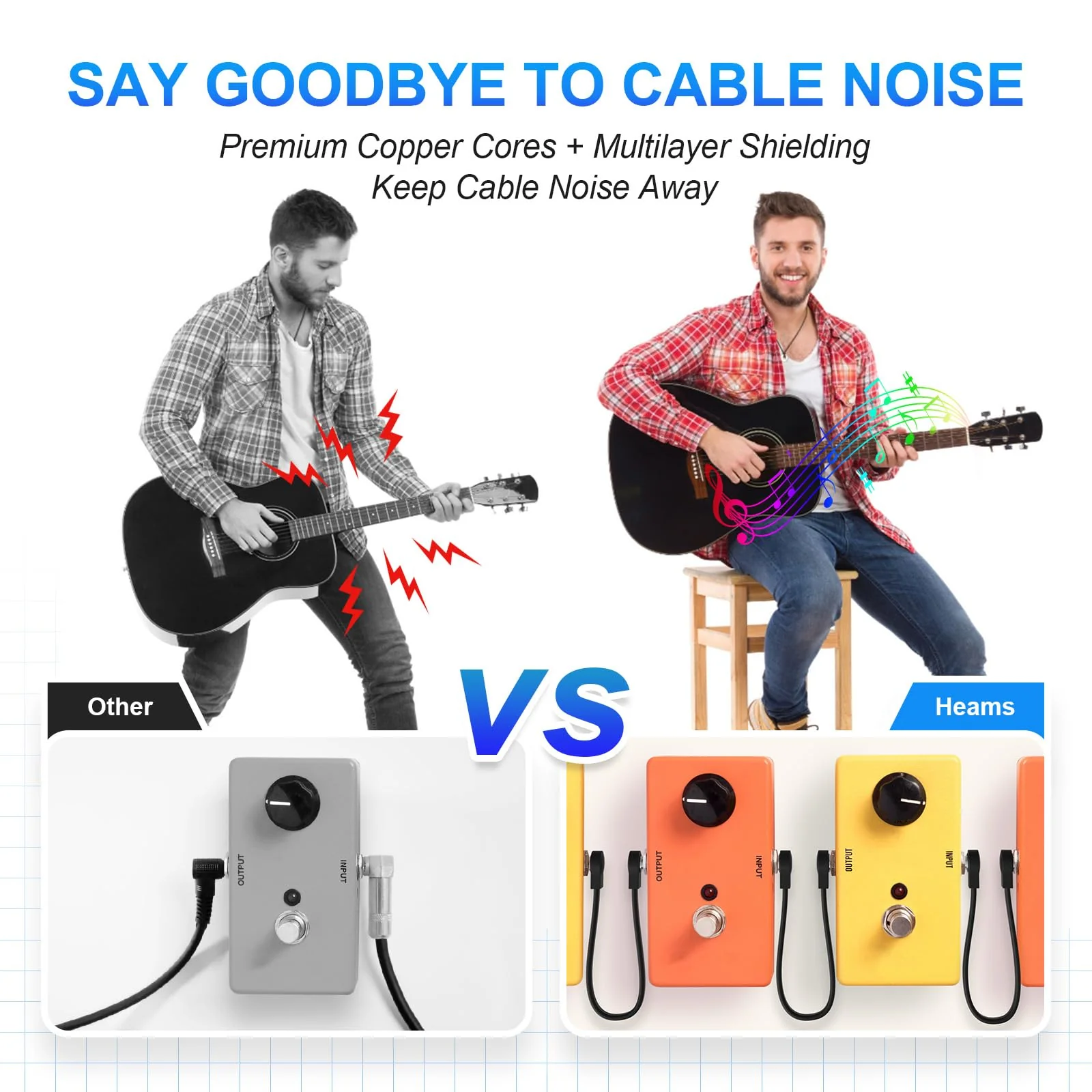 Professional 6 Pack 6 Inch Guitar Patch Cables, Noise Free and Long-lasting Guitar Pedal Cable, Low Profile Save More Space Pedal Board Cables, Right Angle Flat Patch Cable, Black - Image 2