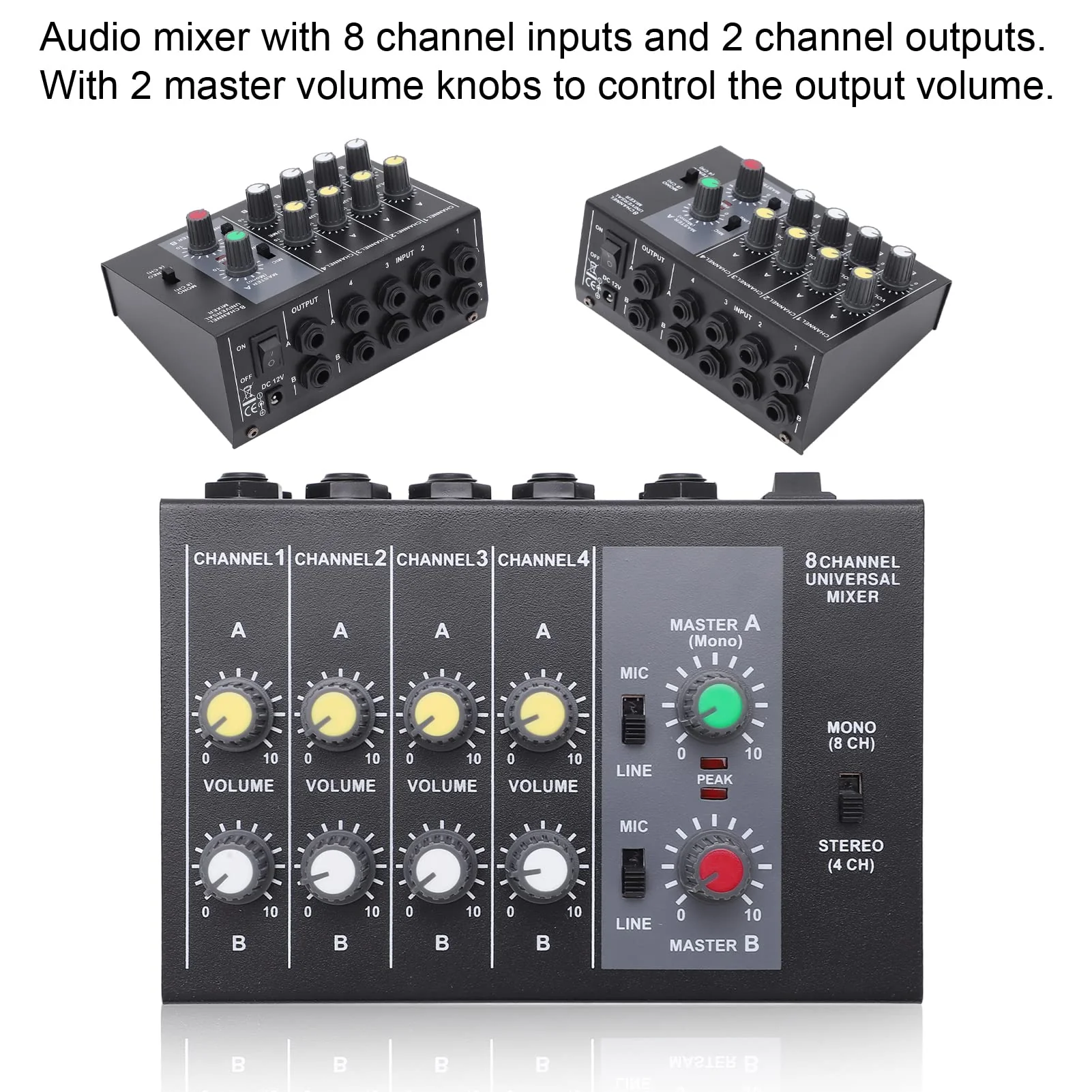 Professional 8 Channel Audio Mixer Board with XLR Inputs - Professional-grade Sound Mixing Console for Recording Studio, Live Performance, Home Studio - High-Quality Low Noise Mixing for Studio Use - Image 2