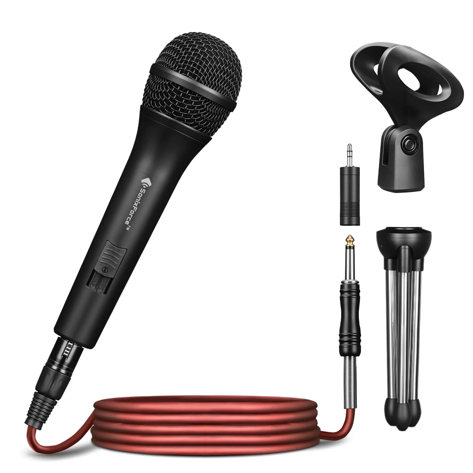 Professional Dynamic Microphone for Singing Karaoke Microphone with 16ft XLR to 1/4'' Audio Cable, Vocal Handheld Mic for Podcast Mixer Amplifier PA System Black