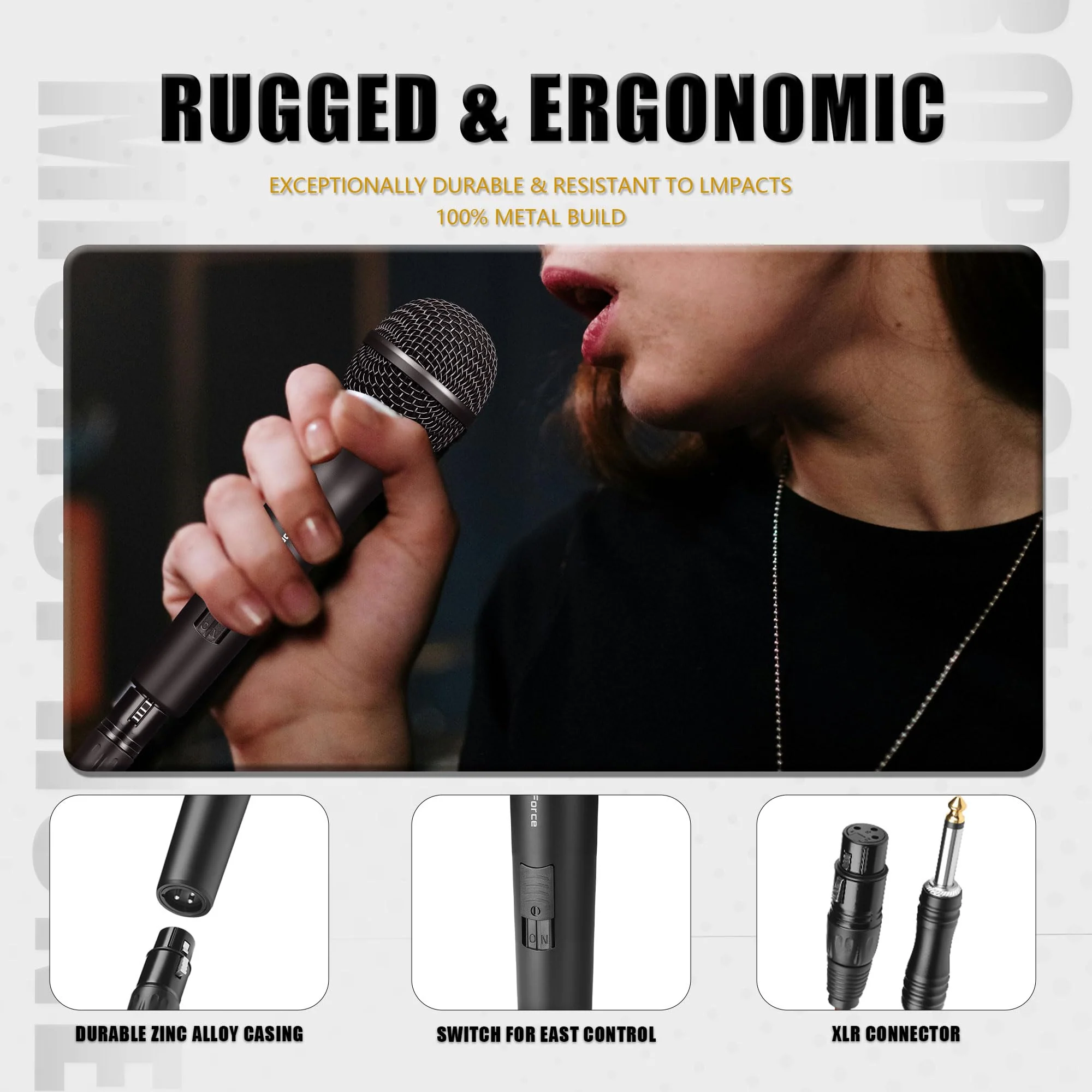 Professional Dynamic Microphone for Singing Karaoke Microphone with 16ft XLR to 1/4'' Audio Cable, Vocal Handheld Mic for Podcast Mixer Amplifier PA System Black - Image 3