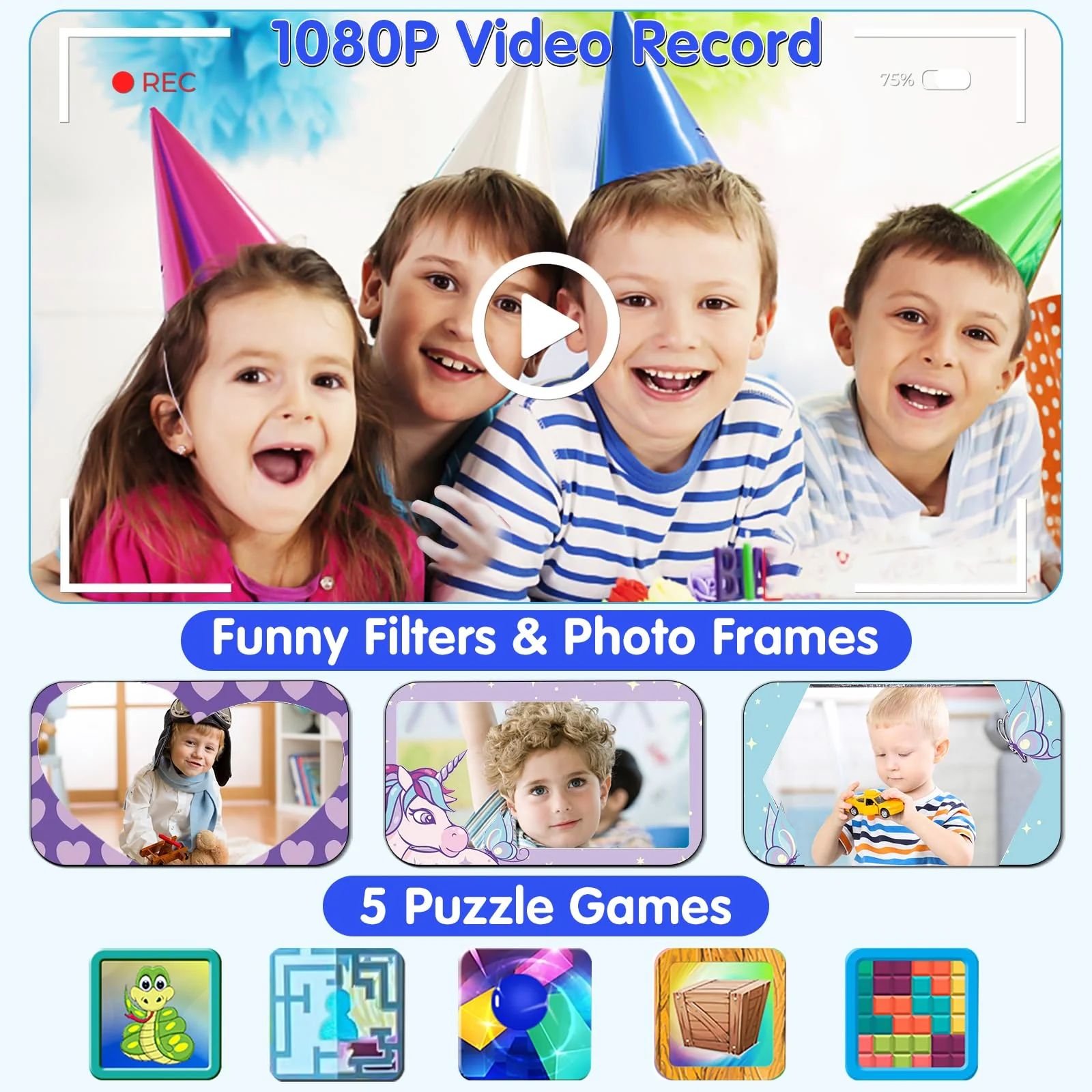 PROGRACE Instant Print Kids Camera - 1080P Digital Camera for Kids, Toys Camera with Instant Pictures, Birthday Gifts for 3-12 Year Old Girls Boys Blue - Image 4