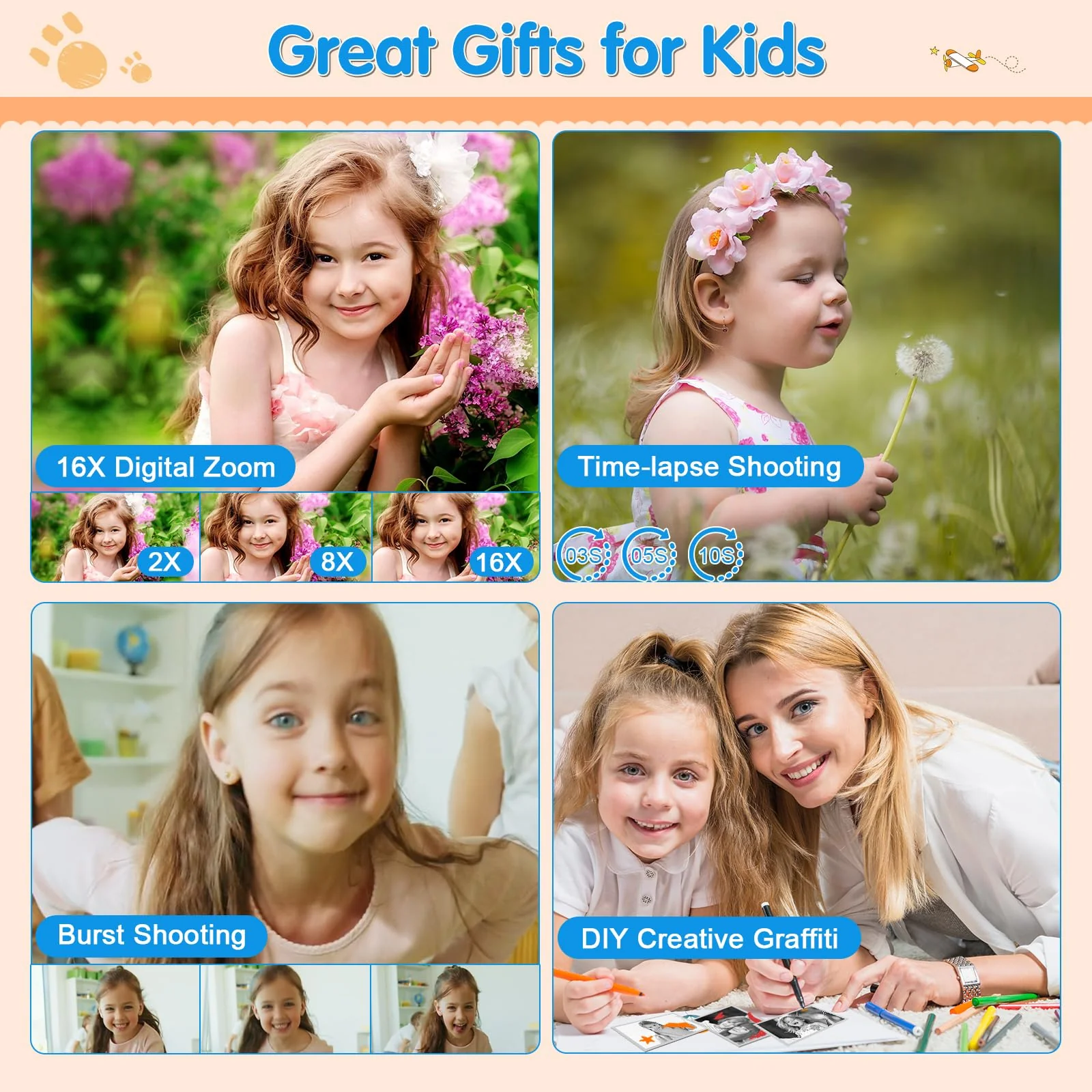 PROGRACE Kids Instant Print Camera - 1080P HD Photos & Videos - Perfect Birthday for Boys & Girls Age 3-12 with 32GB Card Pink - Image 3