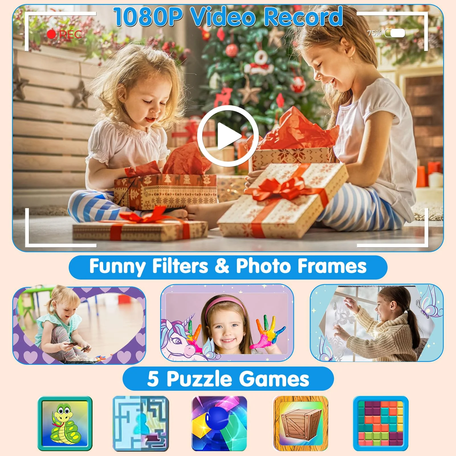 PROGRACE Kids Instant Print Camera - 1080P HD Photos & Videos - Perfect Birthday for Boys & Girls Age 3-12 with 32GB Card Pink - Image 4