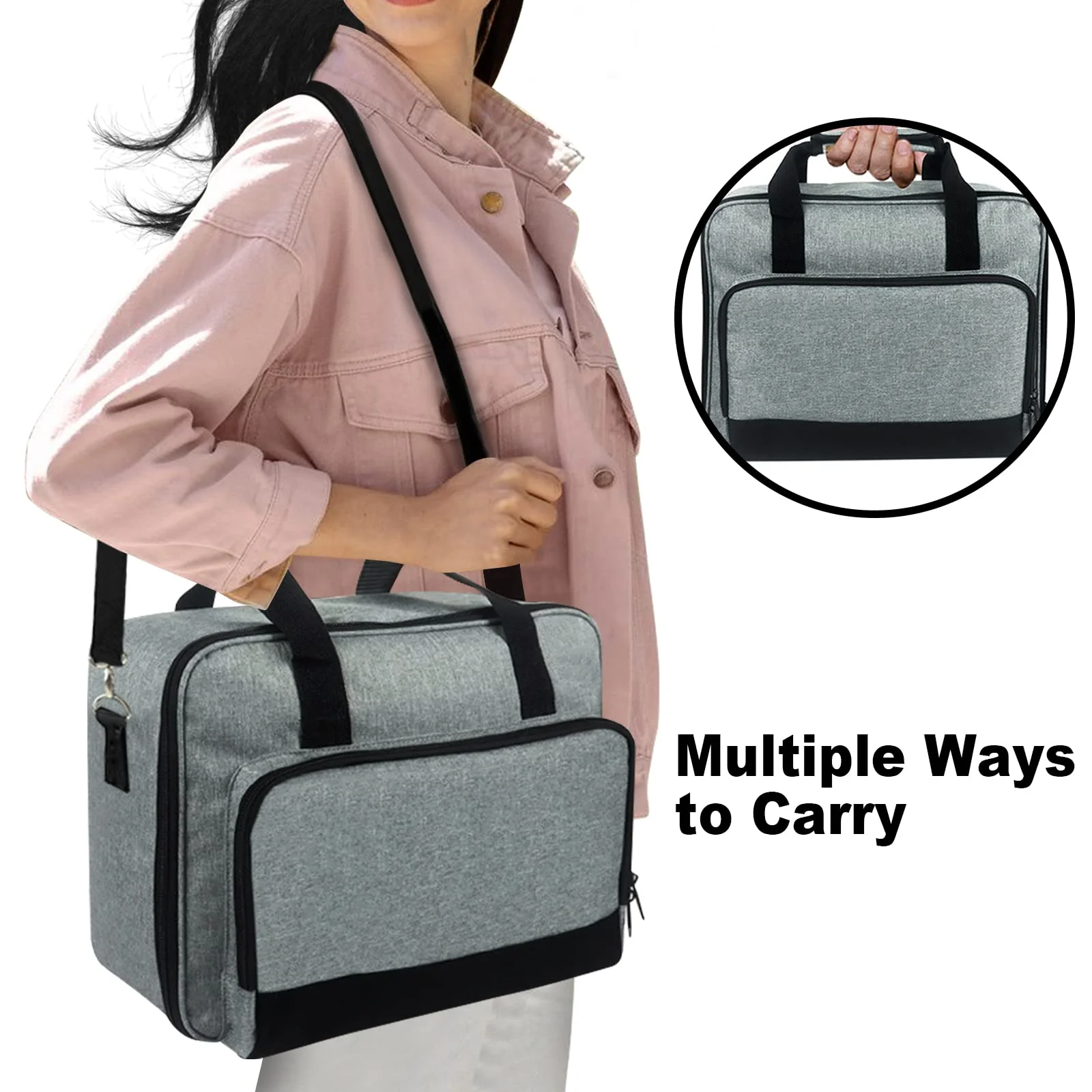 Projector Carrying Case, Projector Bag with Accessories Storage Pockets & Adjustable Shoulder Straps, Portable Carrying Bag Compatible with Epson BenQ ViewSonic and Most Mini Projectors Grey - Image 6