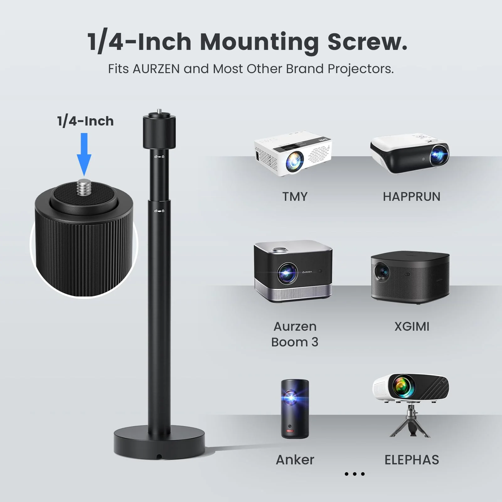 Projector Ceiling Mount with New Gimbal, 15.75" - 23.62" Adjustable Length, ¼-Inch Screw, Compatible with TMY, HAPPRUN, Yaber, Epson & Most Projectors, Ceiling/Wall Use with Adjustable Angle - Image 3